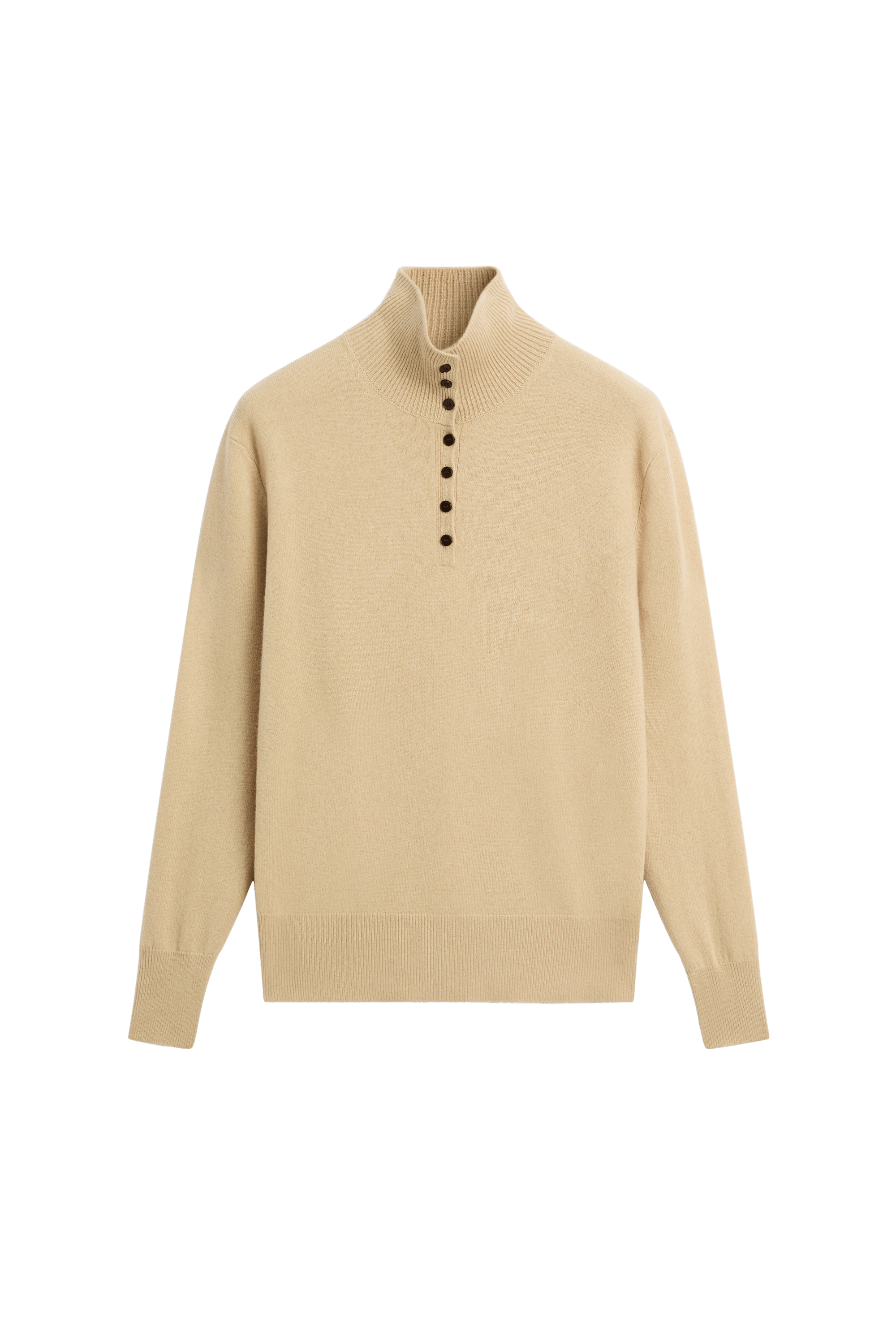 High neck knit sweater with button detail - CAMEL