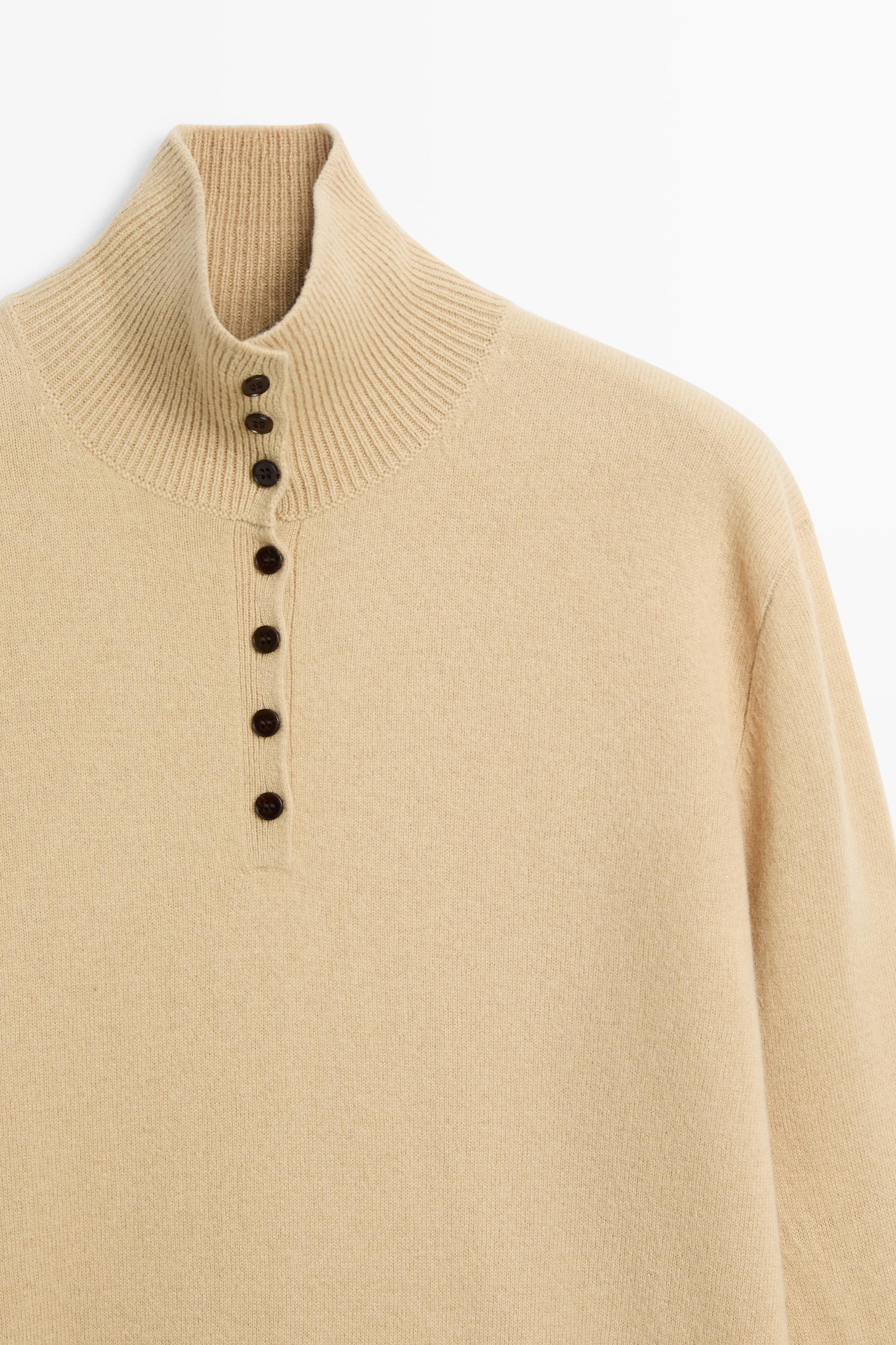 High neck knit sweater with button detail - CAMEL