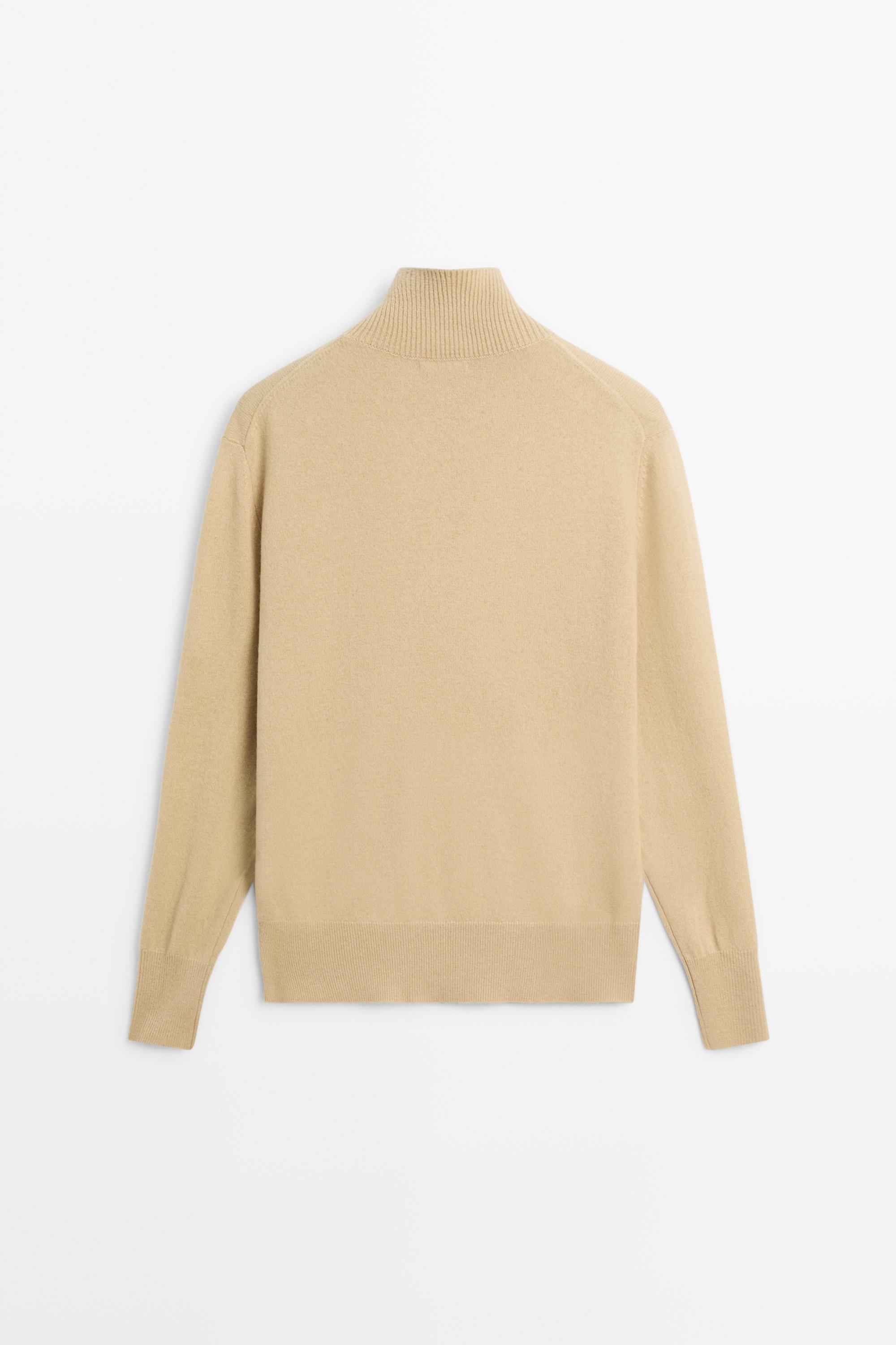High neck knit sweater with button detail - CAMEL