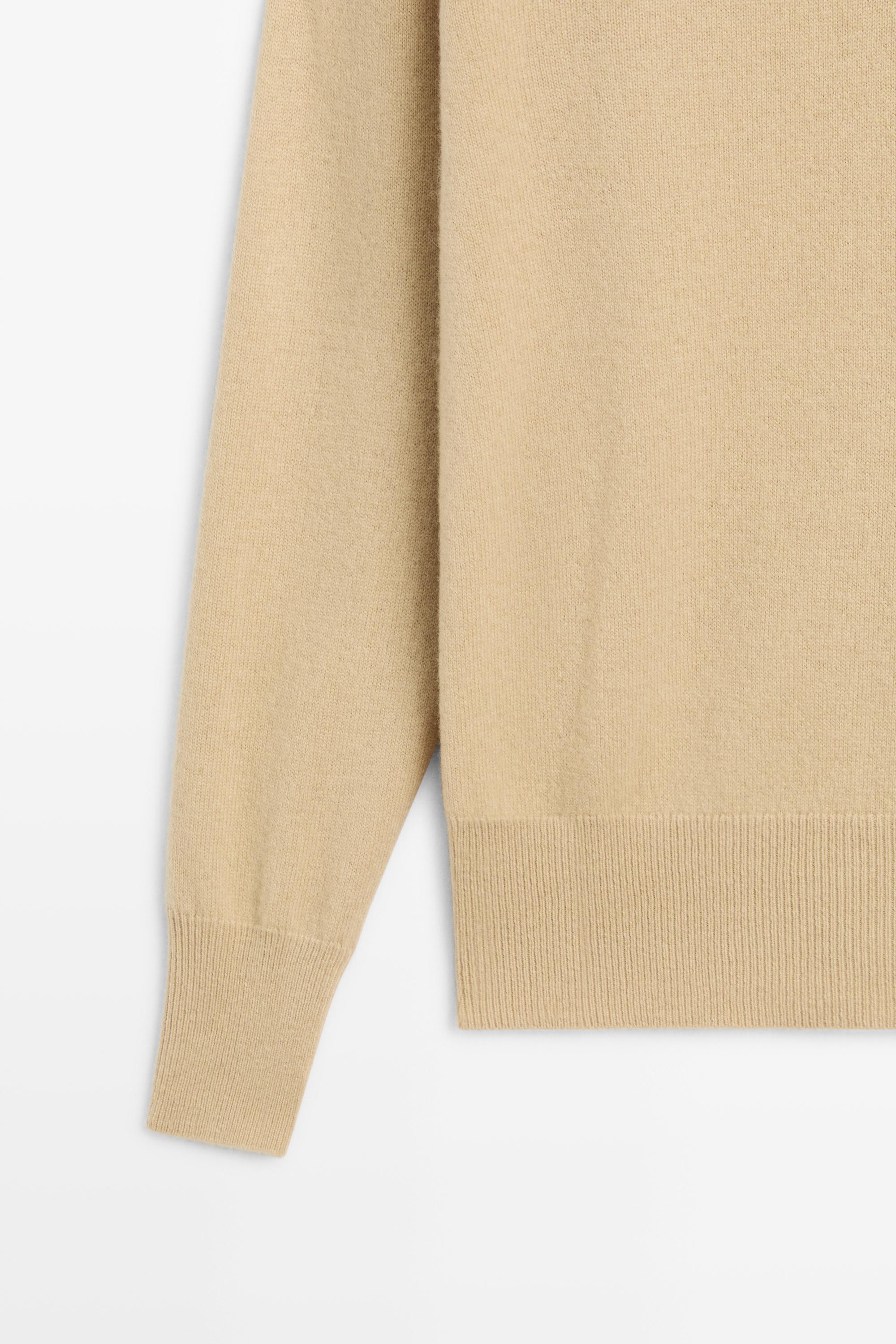 High neck knit sweater with button detail - CAMEL