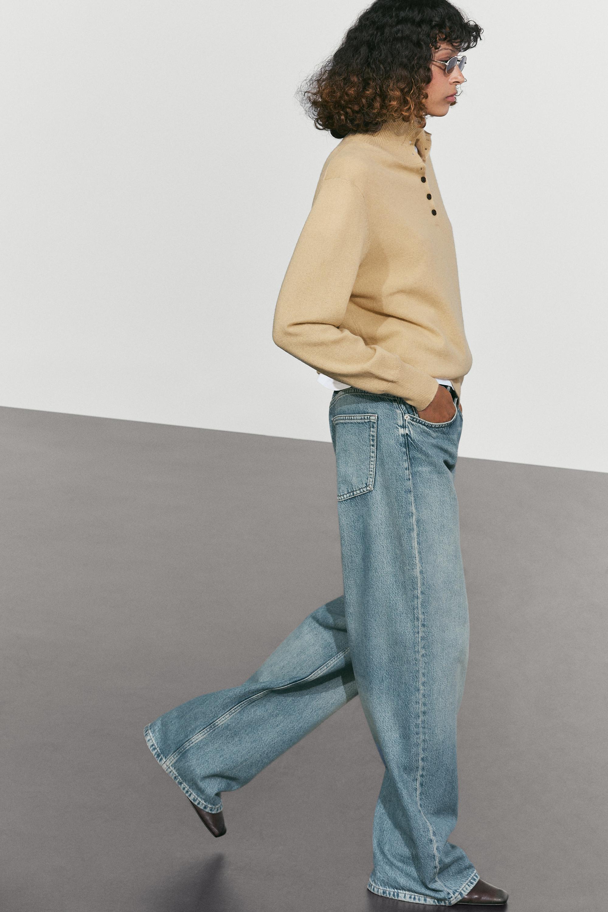 High neck knit sweater with button detail - CAMEL