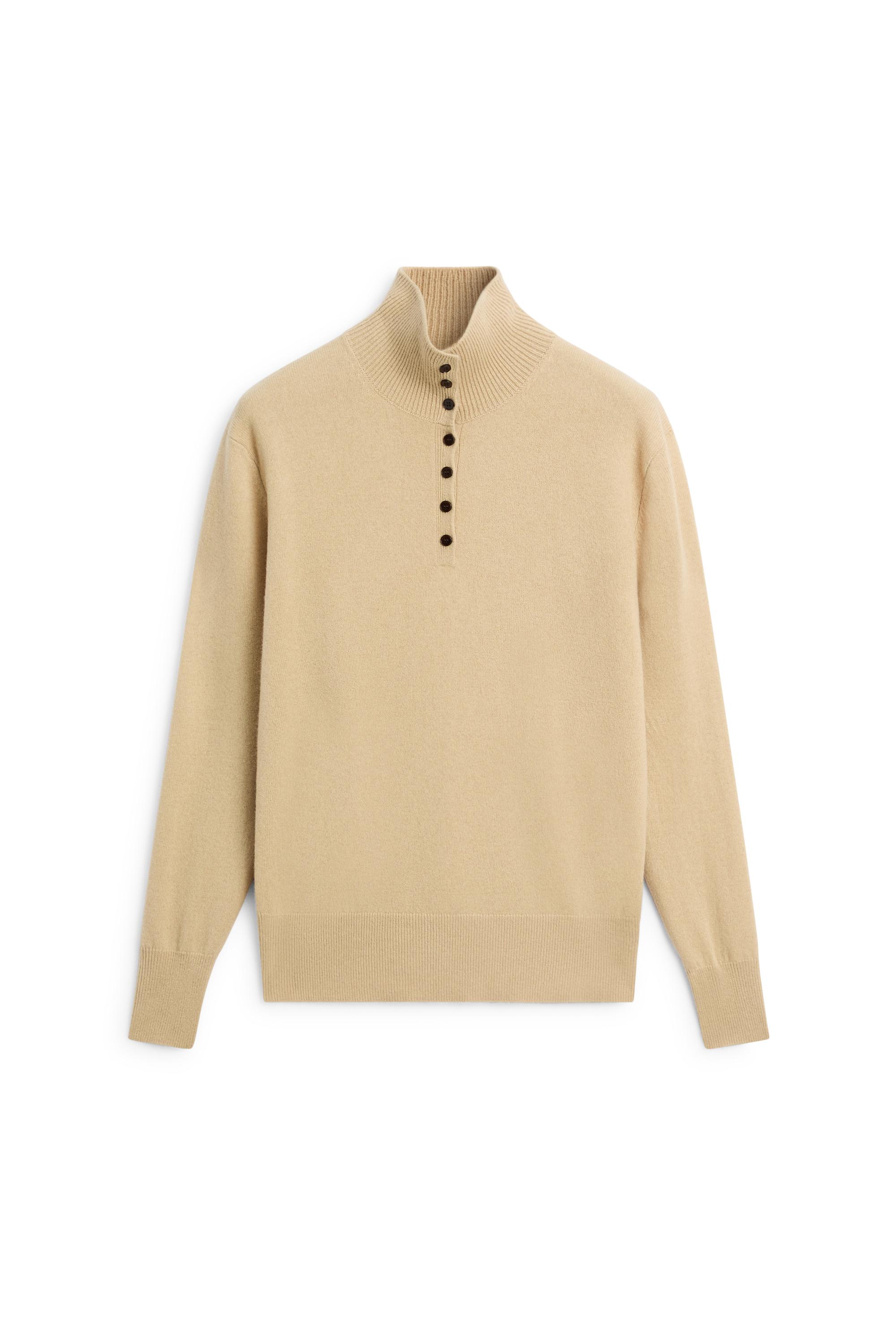 High neck knit sweater with button detail - CAMEL