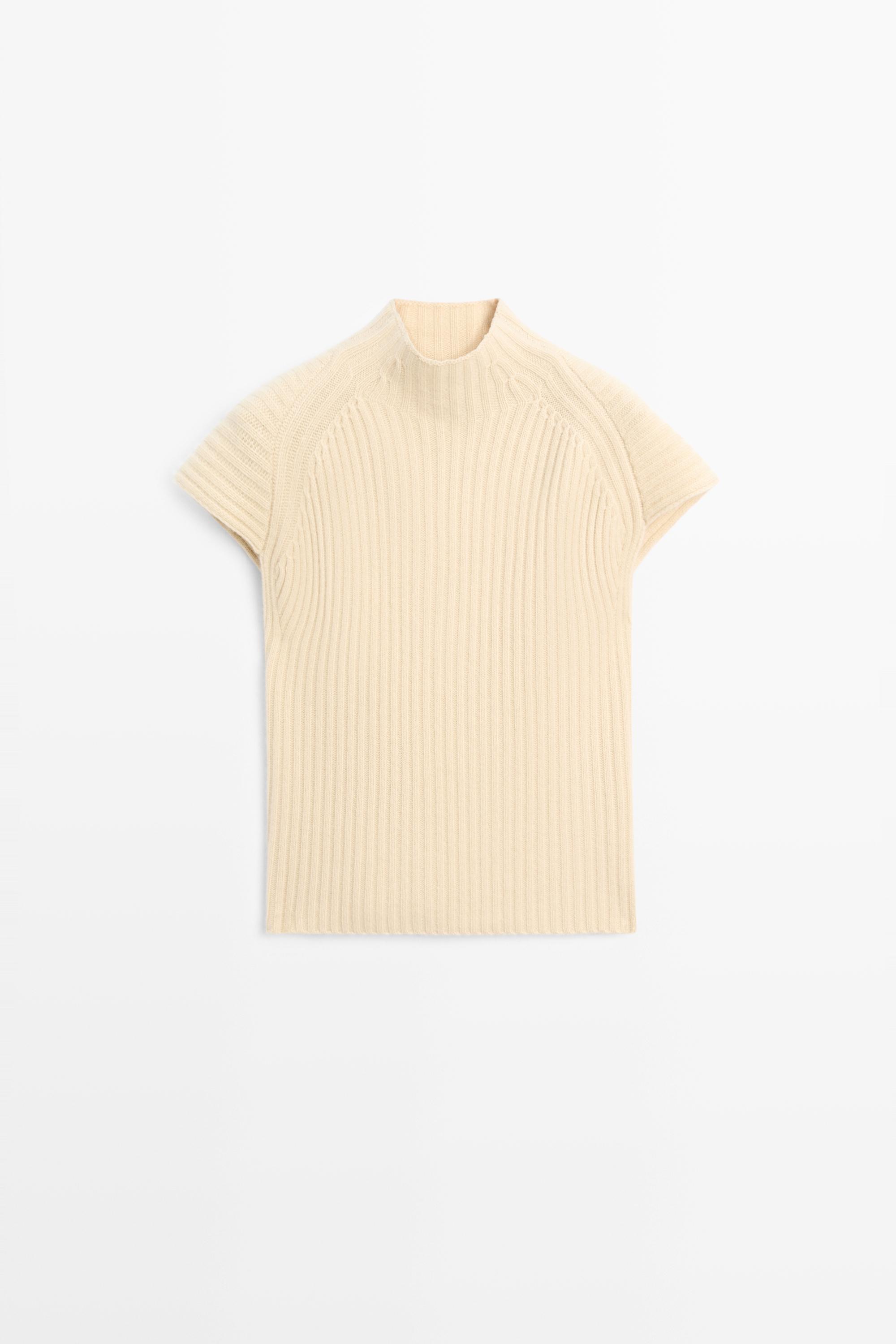 100% cashmere ribbed knit vest - Vanilla
