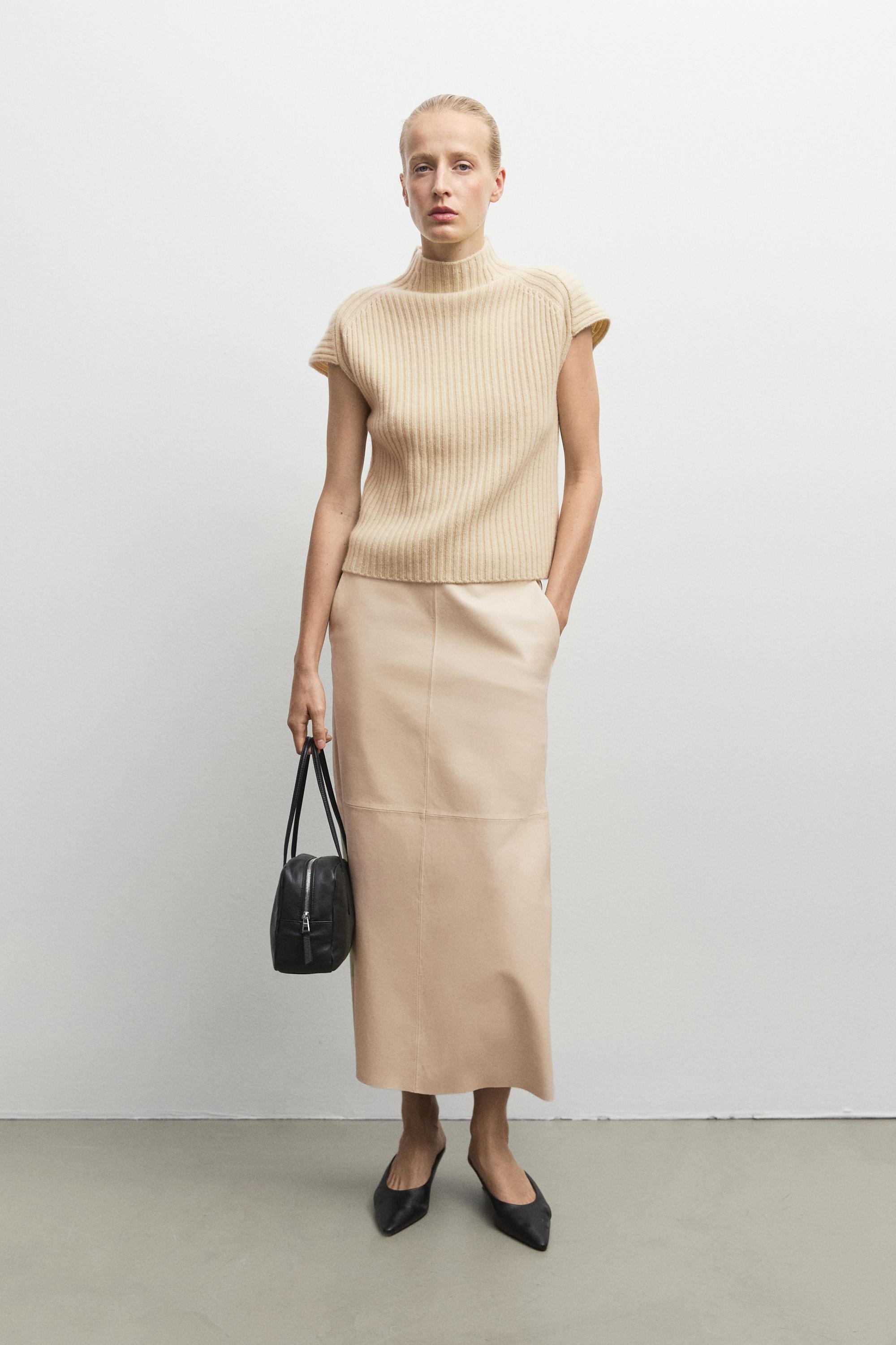 100% cashmere ribbed knit vest - Vanilla