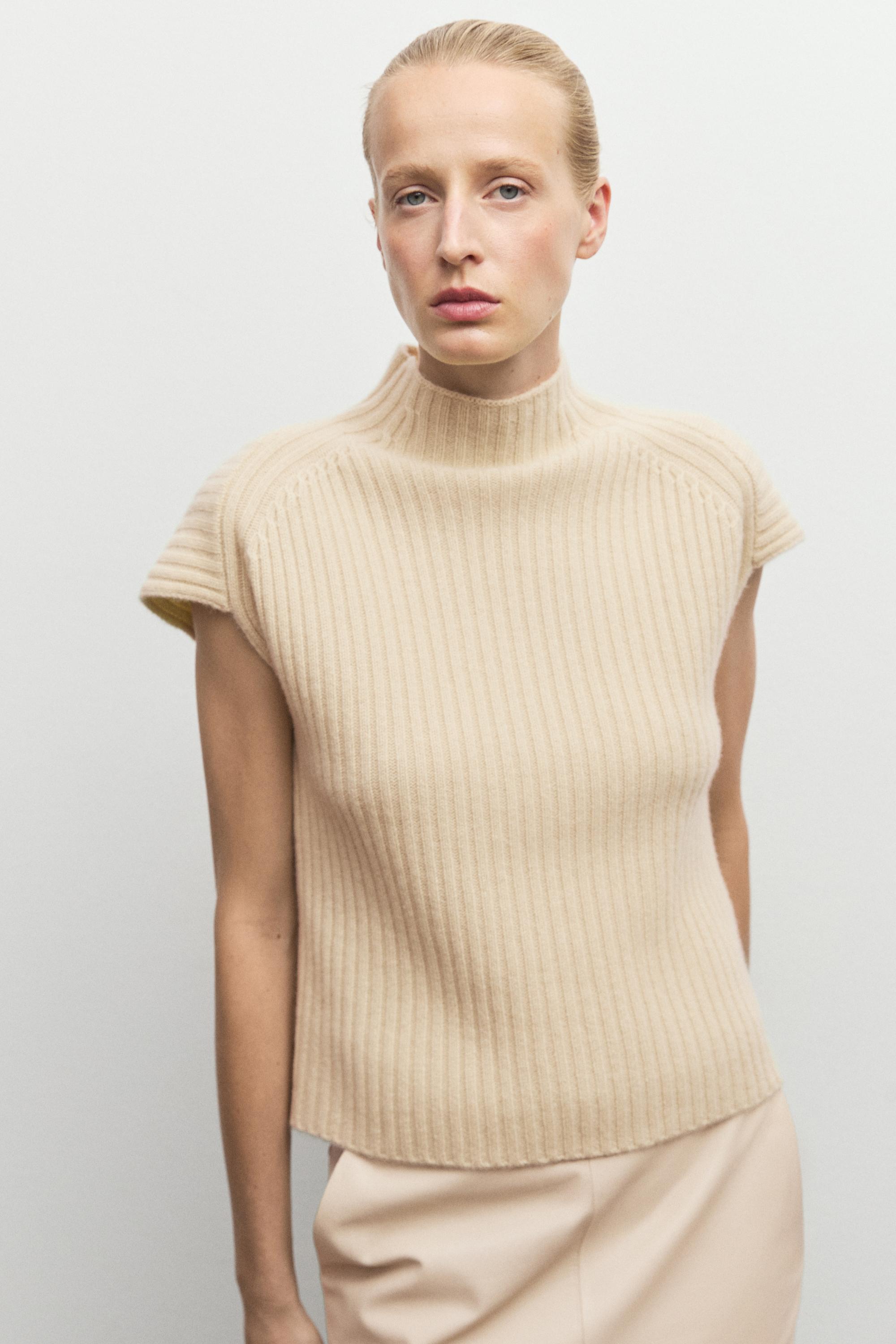 100% cashmere ribbed knit vest - Vanilla