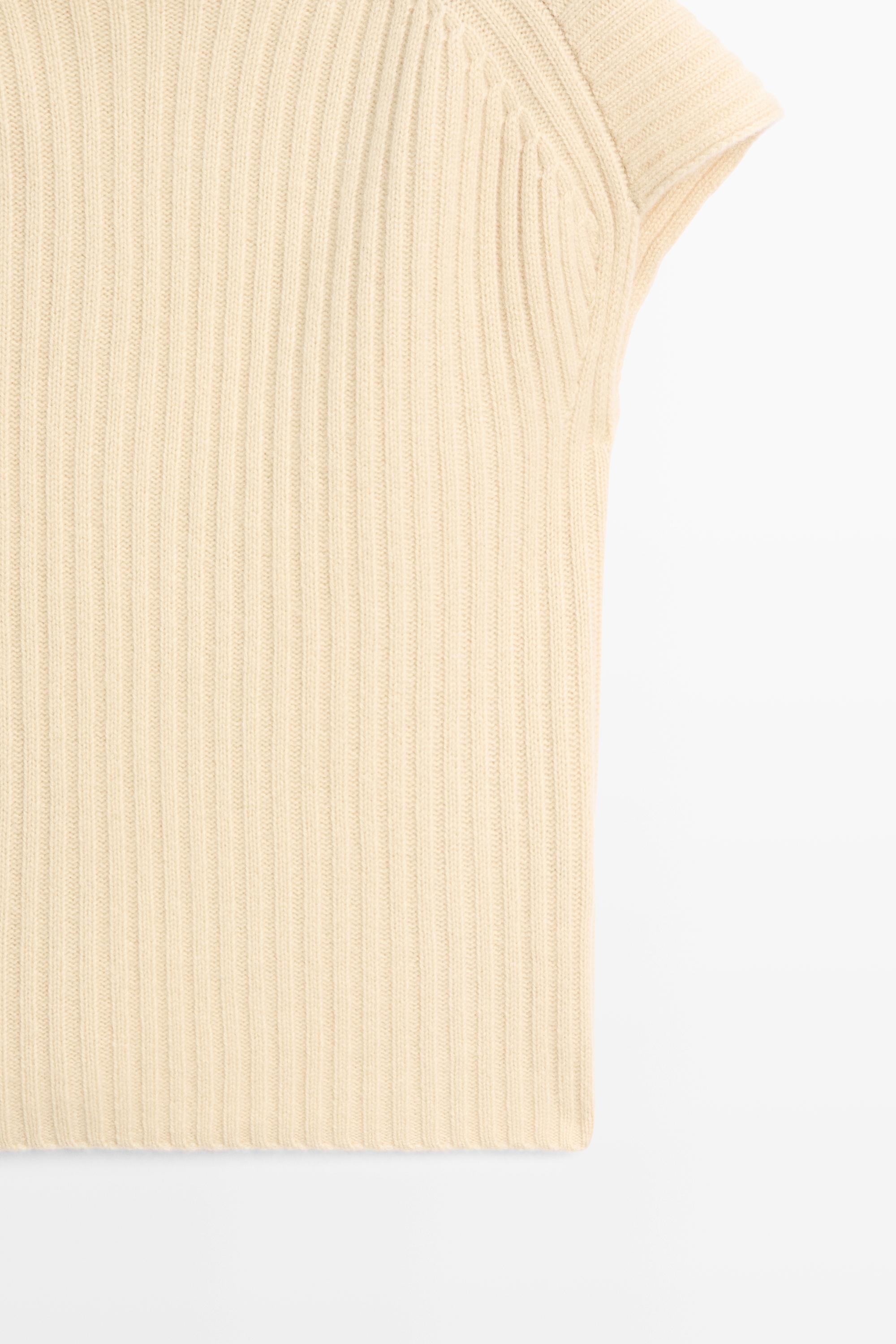 100% cashmere ribbed knit vest - Vanilla