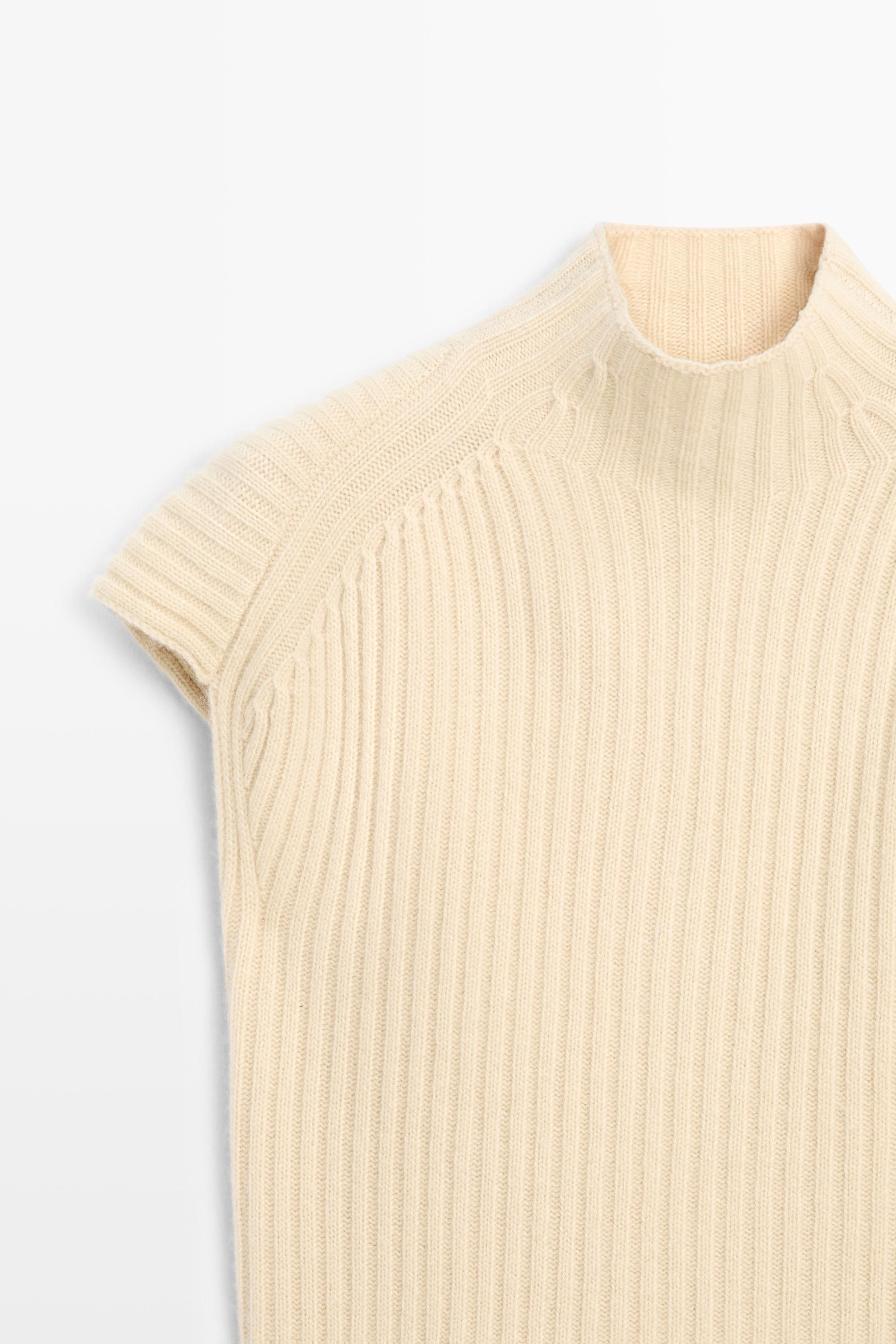 100% cashmere ribbed knit vest - Vanilla