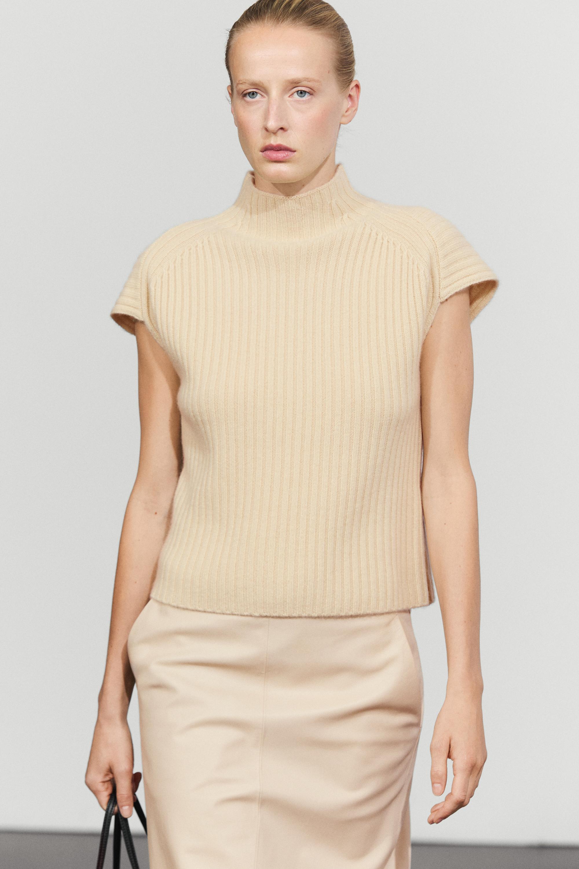 100% cashmere ribbed knit vest - Vanilla