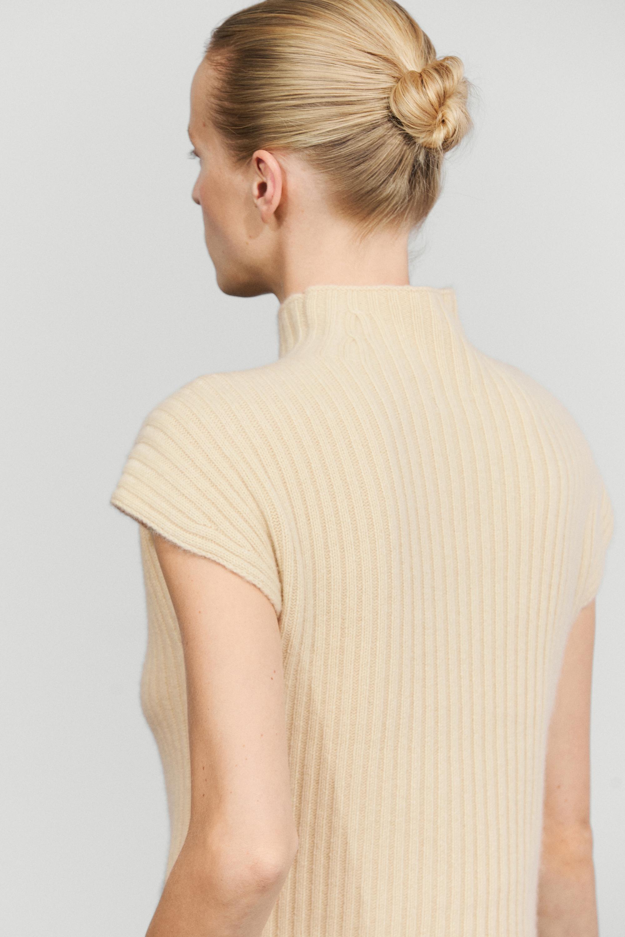 100% cashmere ribbed knit vest - Vanilla