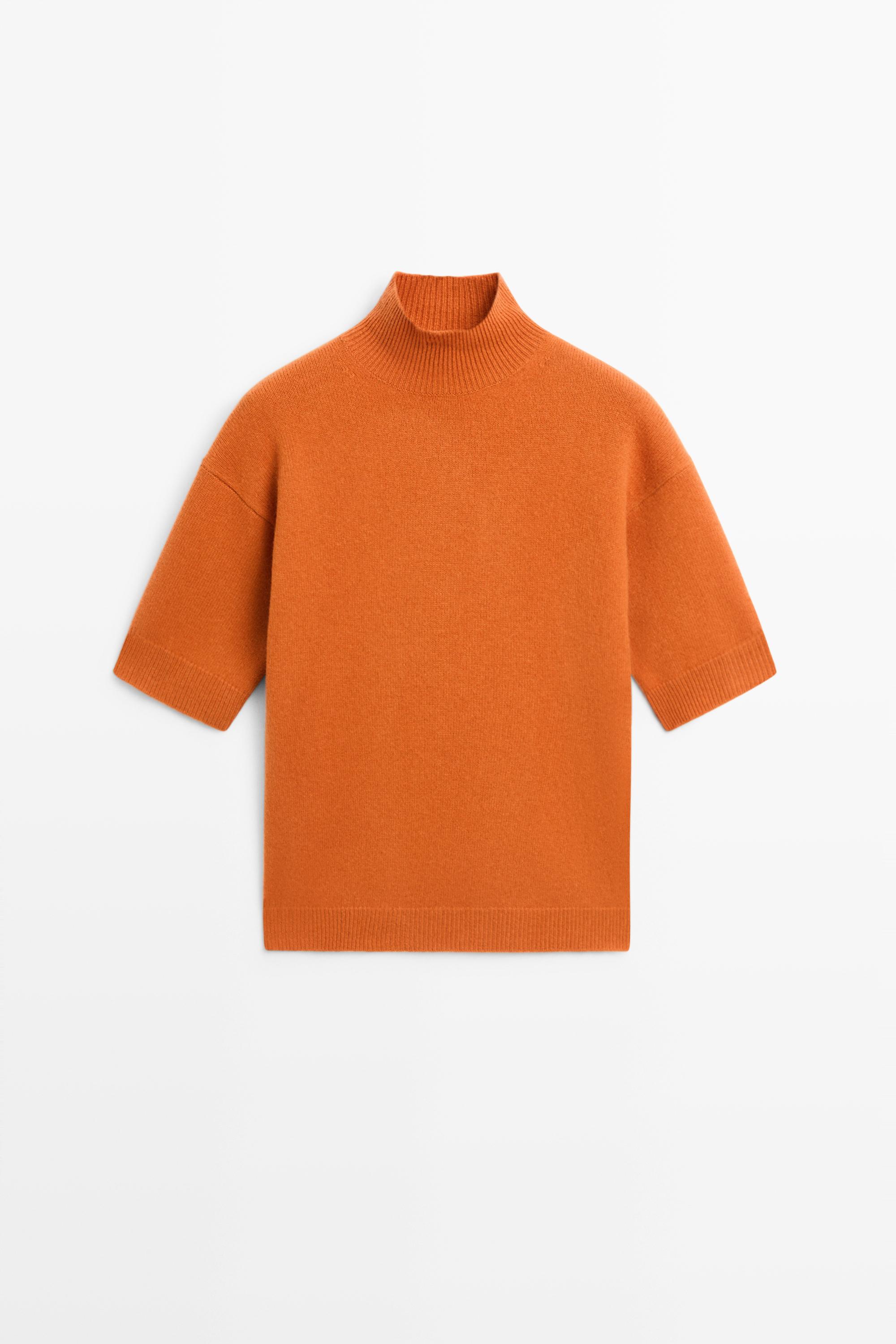 Oversize short sleeve knit sweater - ORANGE