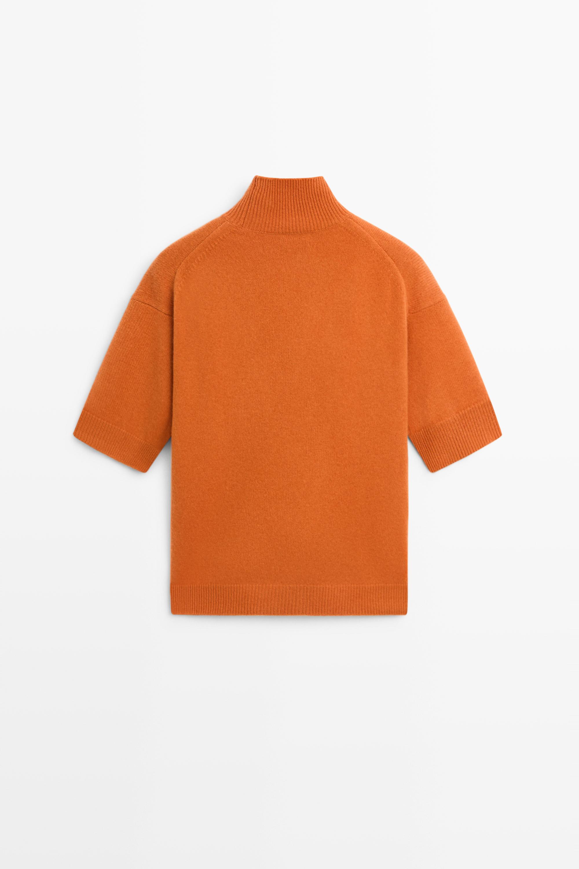 Oversize short sleeve knit sweater - ORANGE