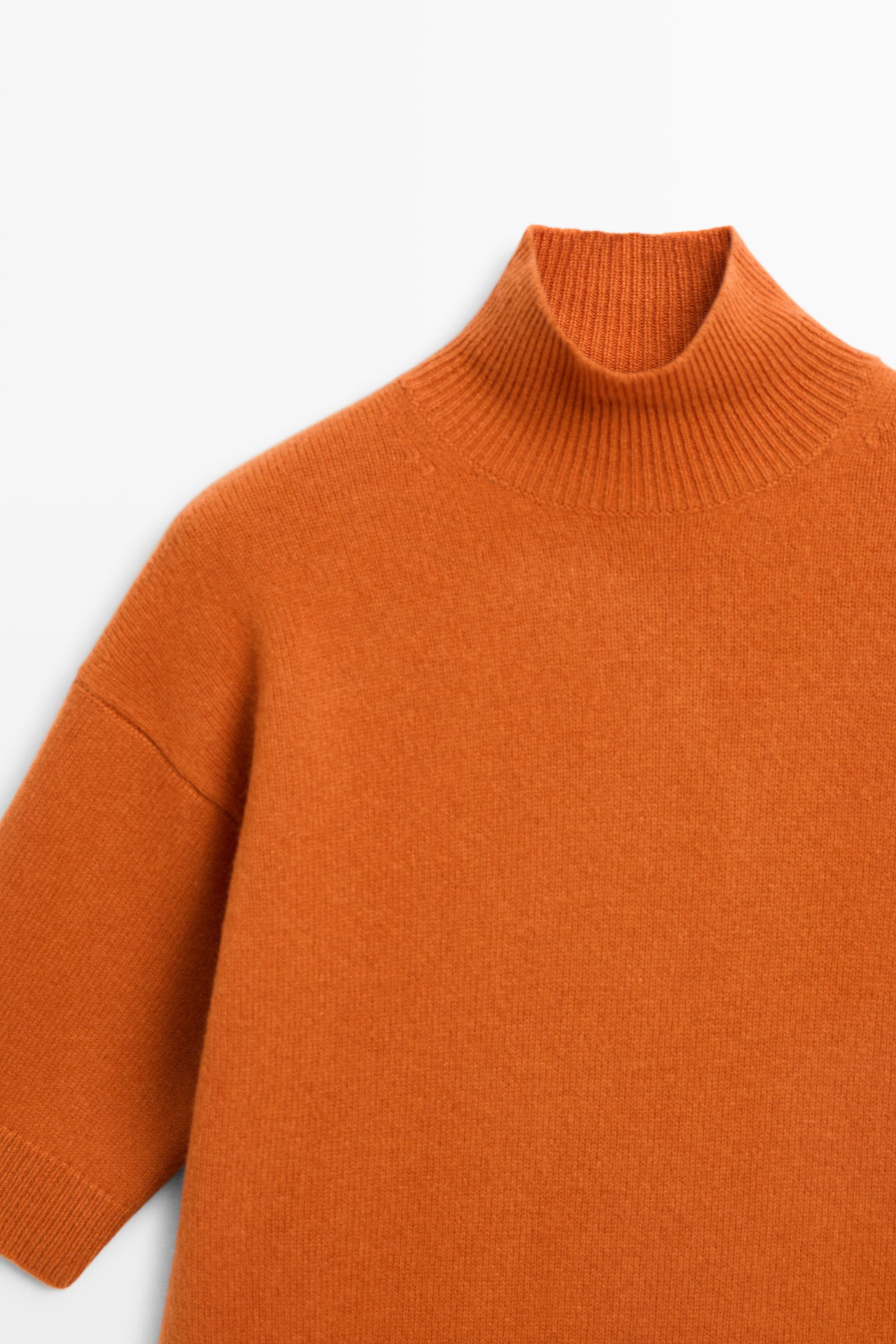 Oversize short sleeve knit sweater - ORANGE