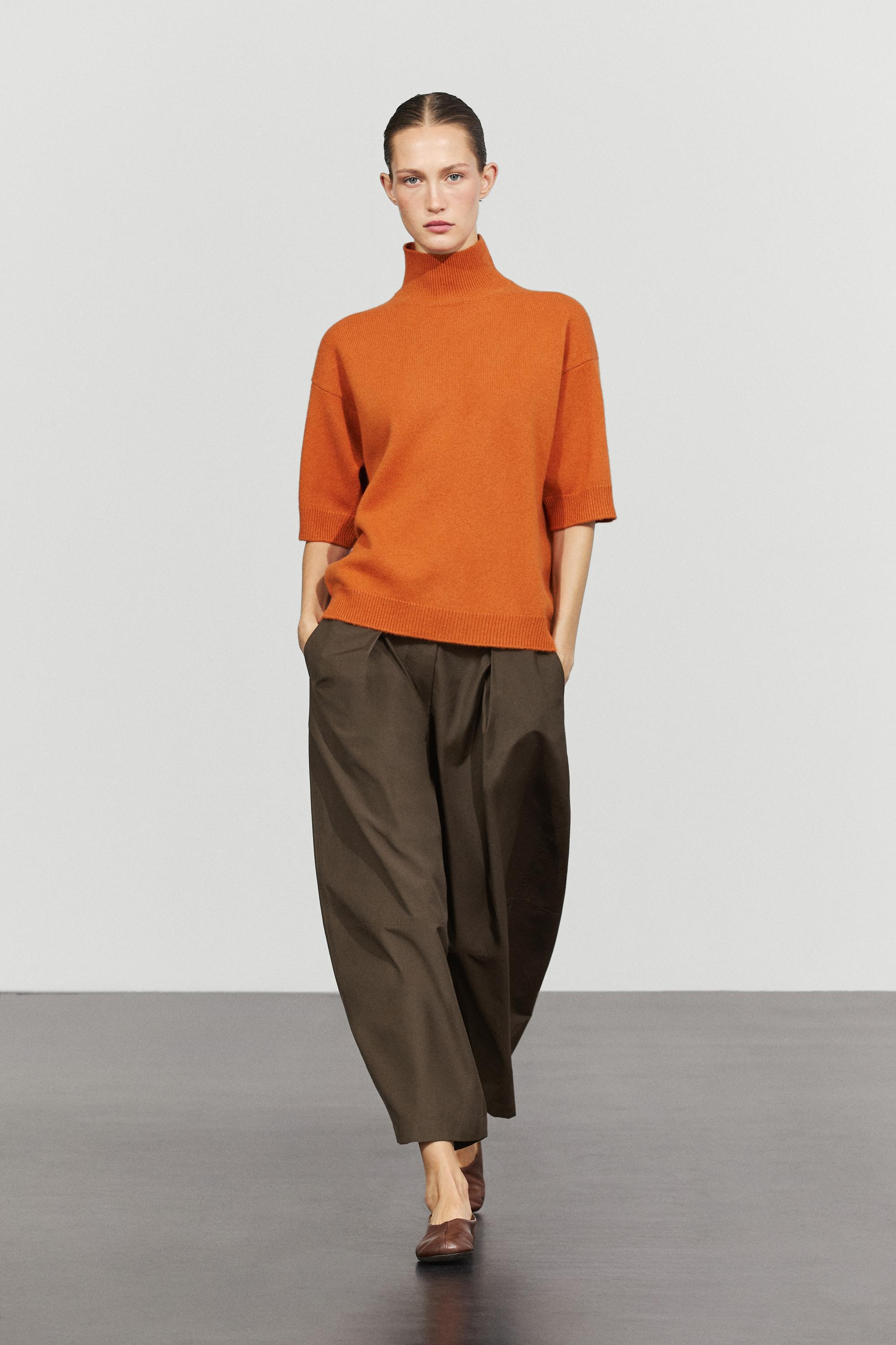 Oversize short sleeve knit sweater - ORANGE
