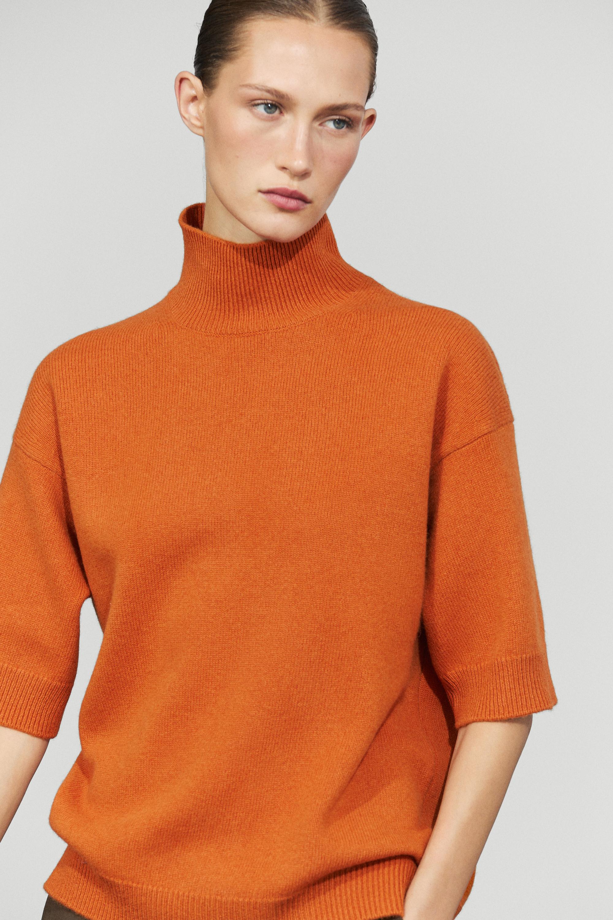 Oversize short sleeve knit sweater - ORANGE