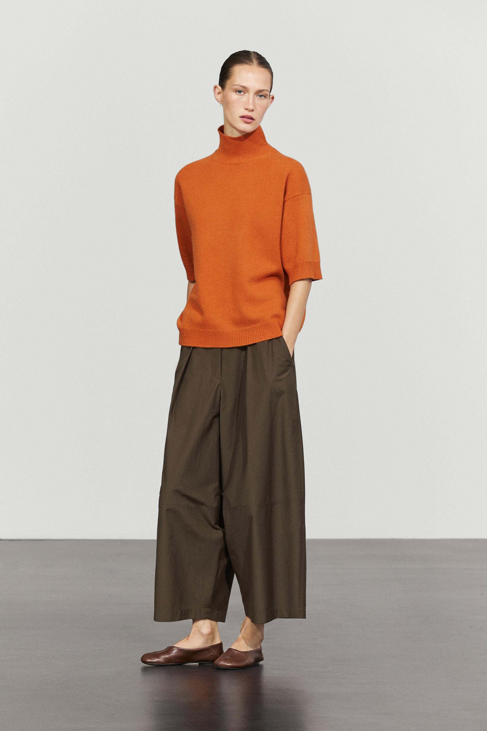 Oversize short sleeve knit sweater - ORANGE