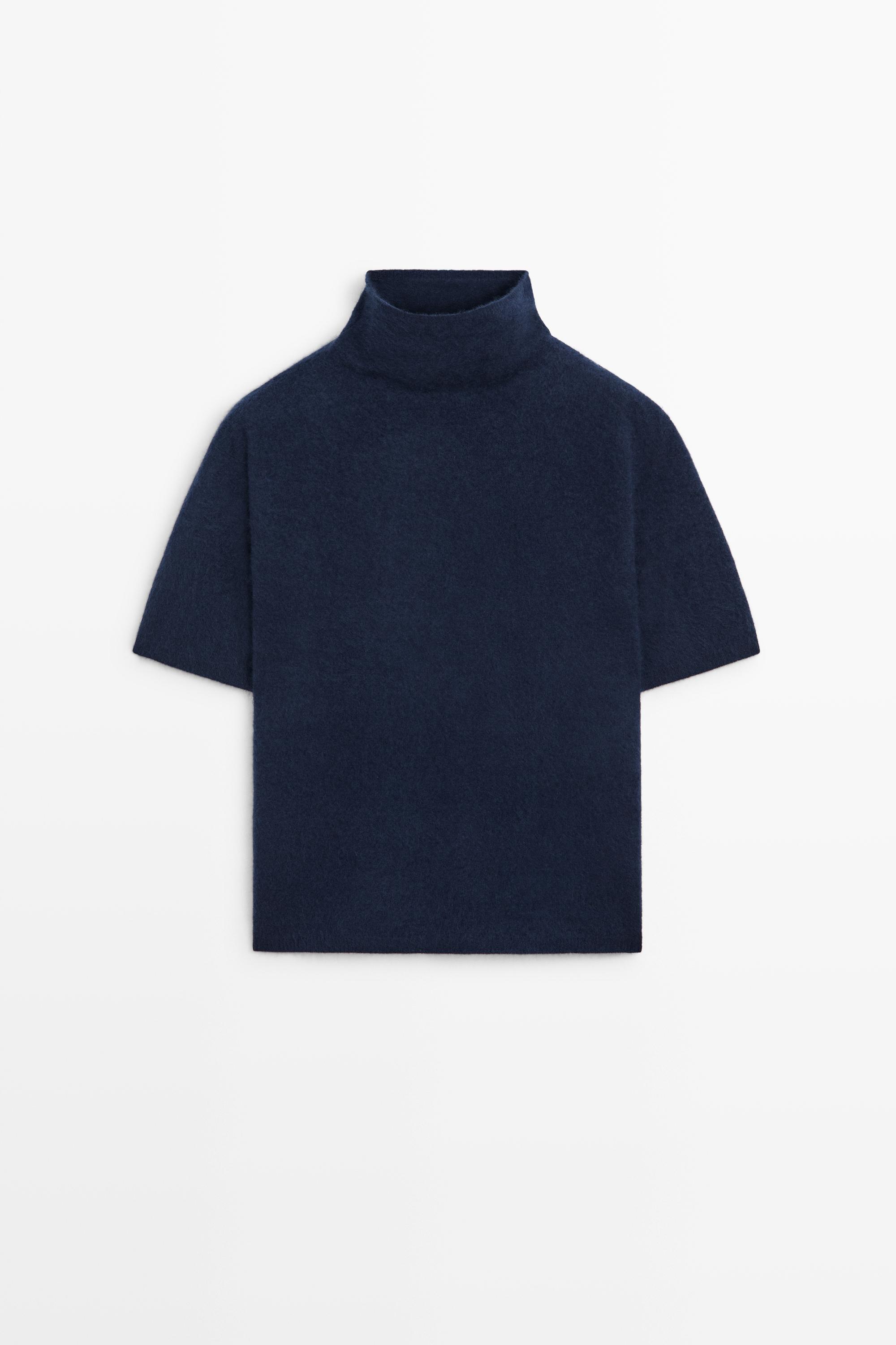 100% wool oversize short-sleeve knit sweater - INK BLUE