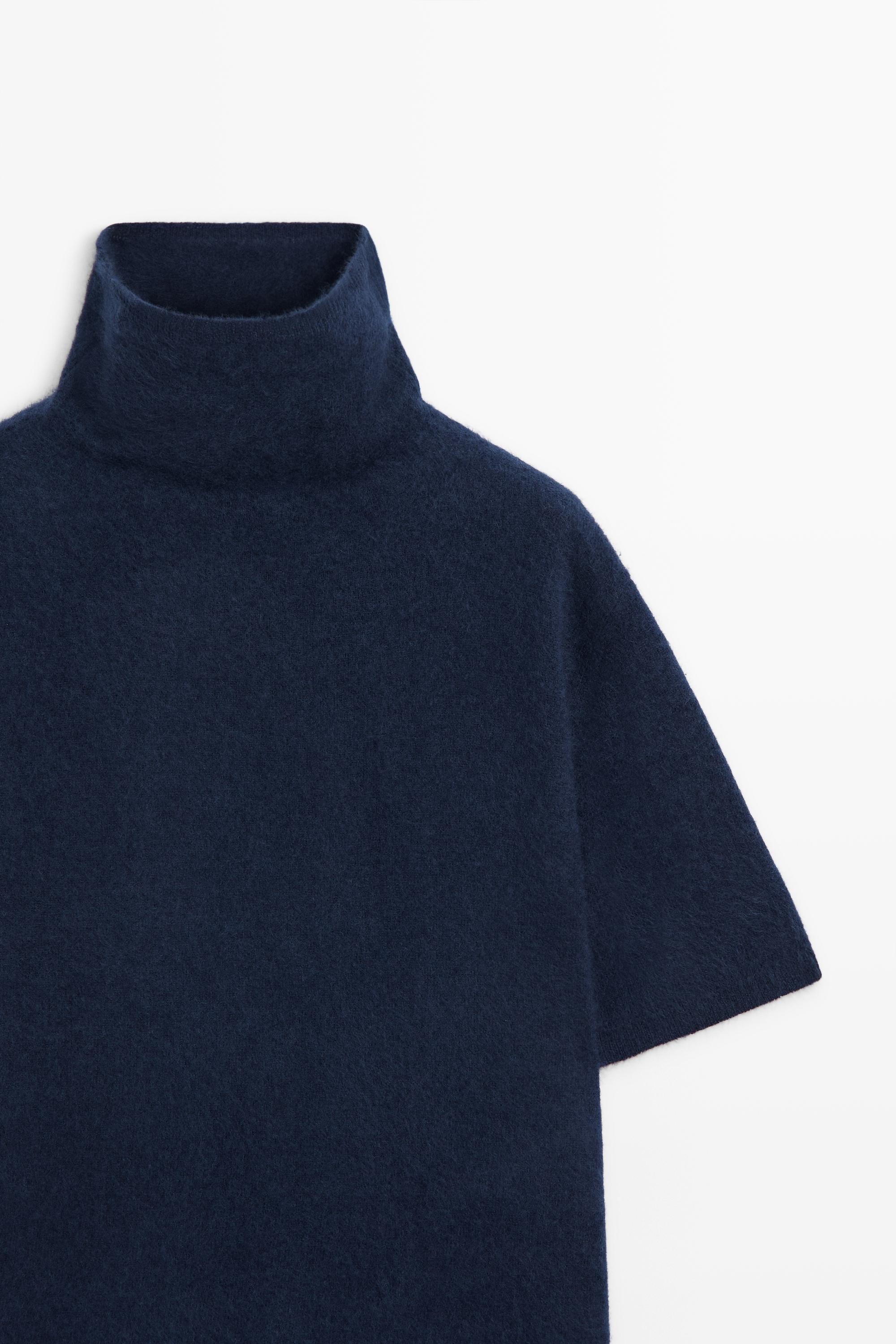 100% wool oversize short-sleeve knit sweater - INK BLUE