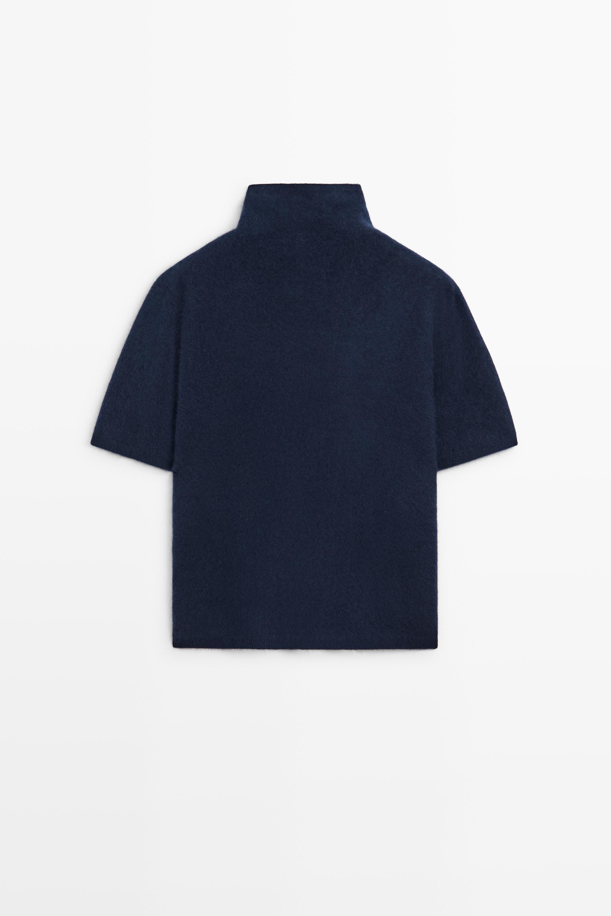 100% wool oversize short-sleeve knit sweater - INK BLUE