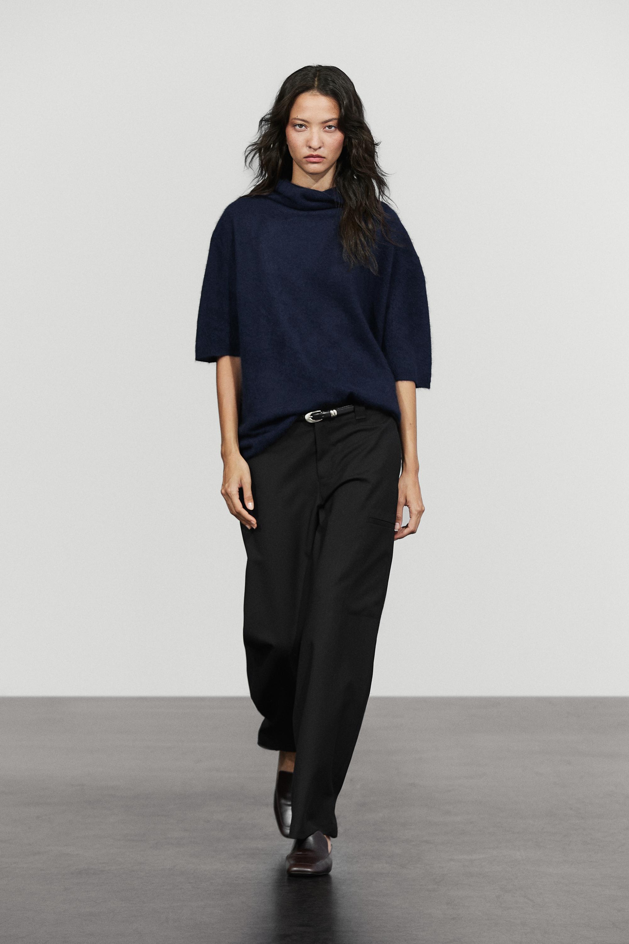 100% wool oversize short-sleeve knit sweater - INK BLUE