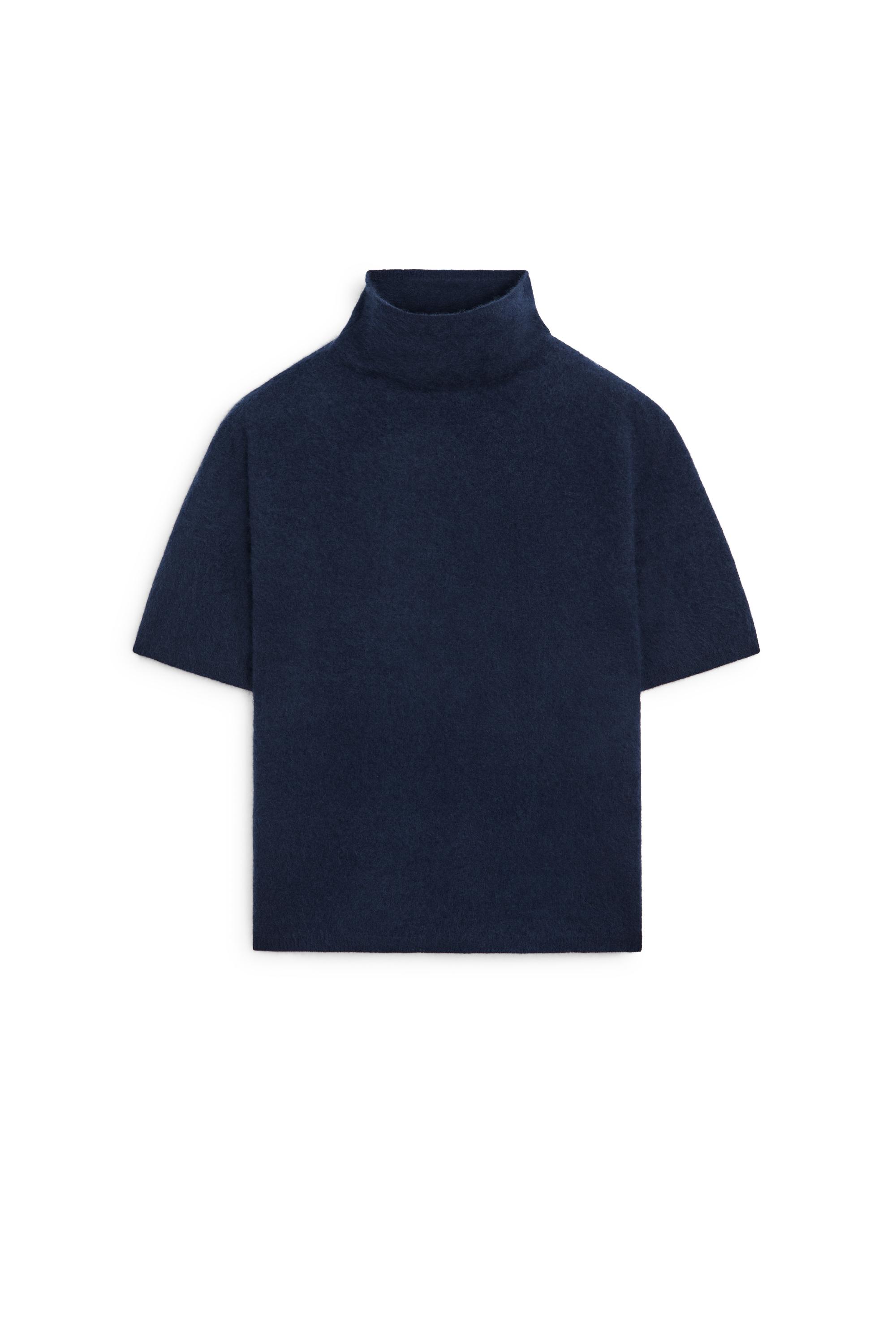 100% wool oversize short-sleeve knit sweater - INK BLUE