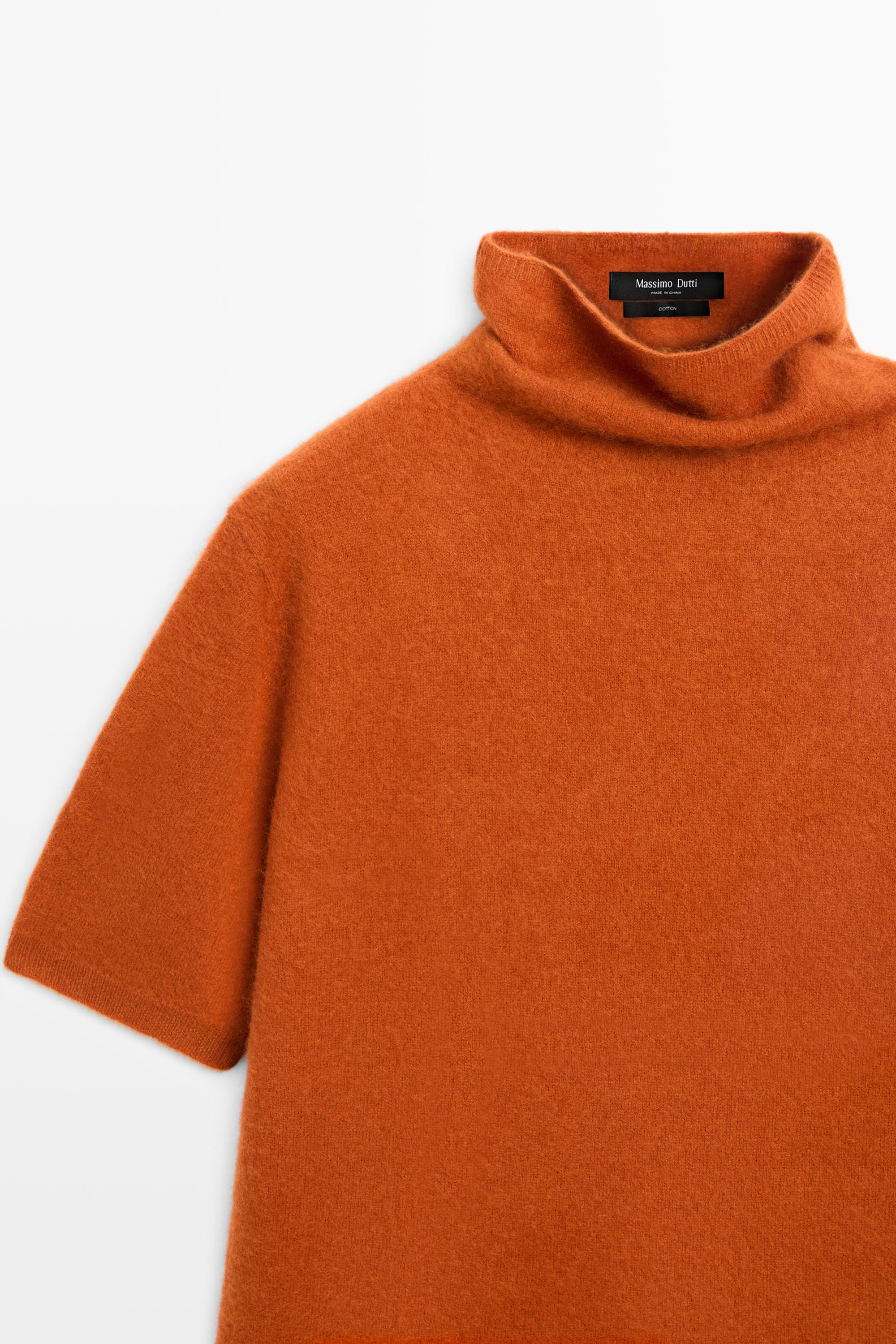 100% wool oversize short-sleeve knit sweater - BURNT ORANGE