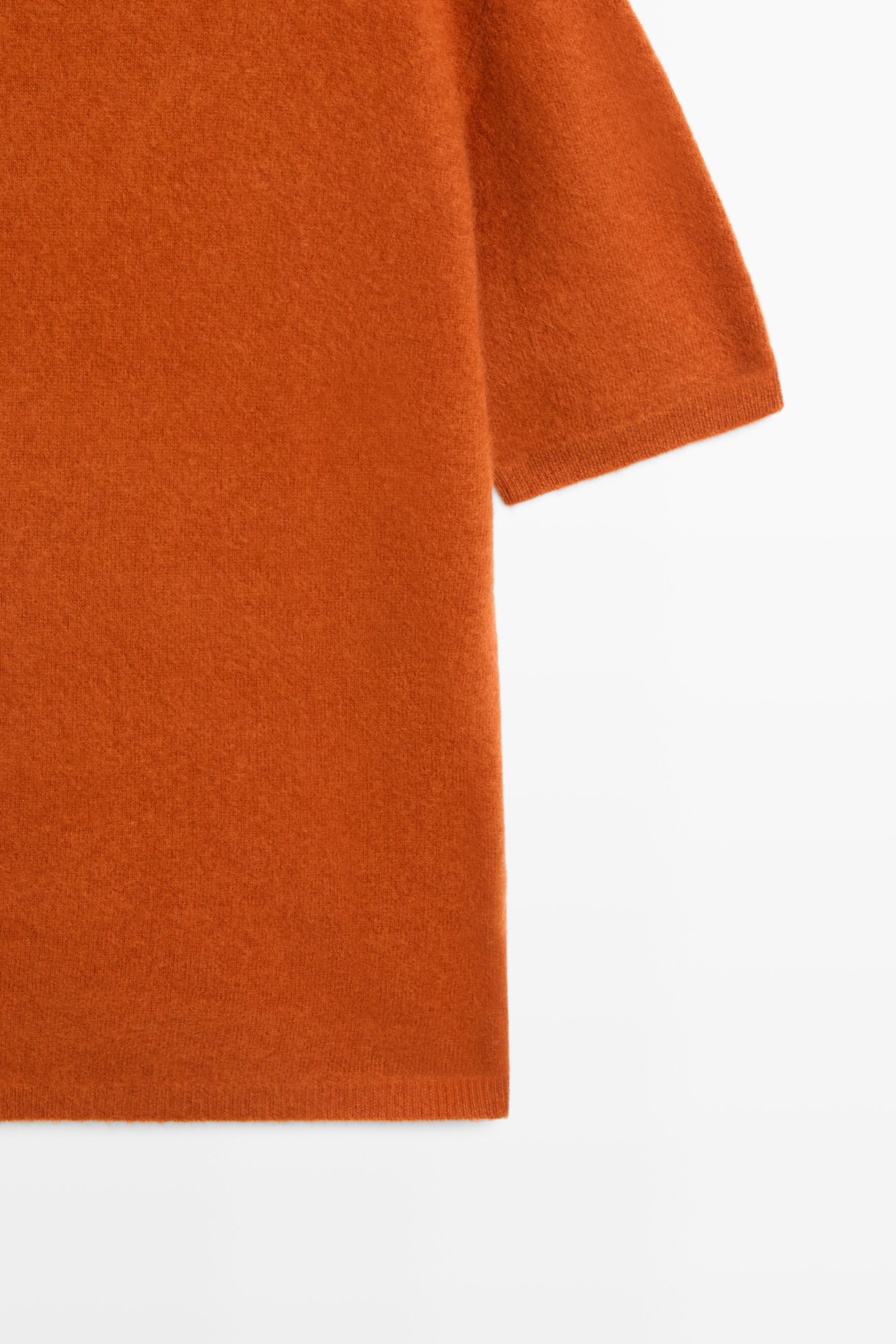 100% wool oversize short-sleeve knit sweater - BURNT ORANGE