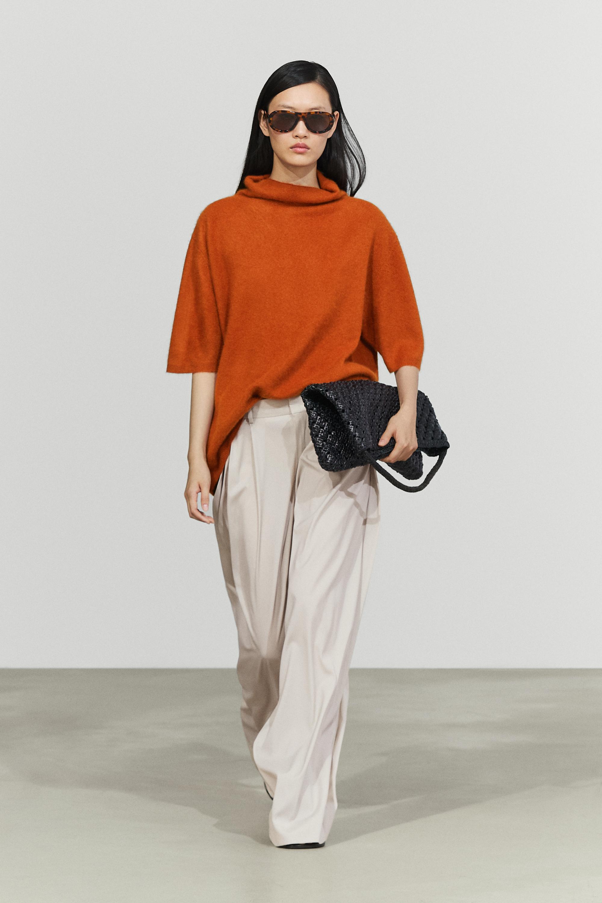 100% wool oversize short-sleeve knit sweater - BURNT ORANGE