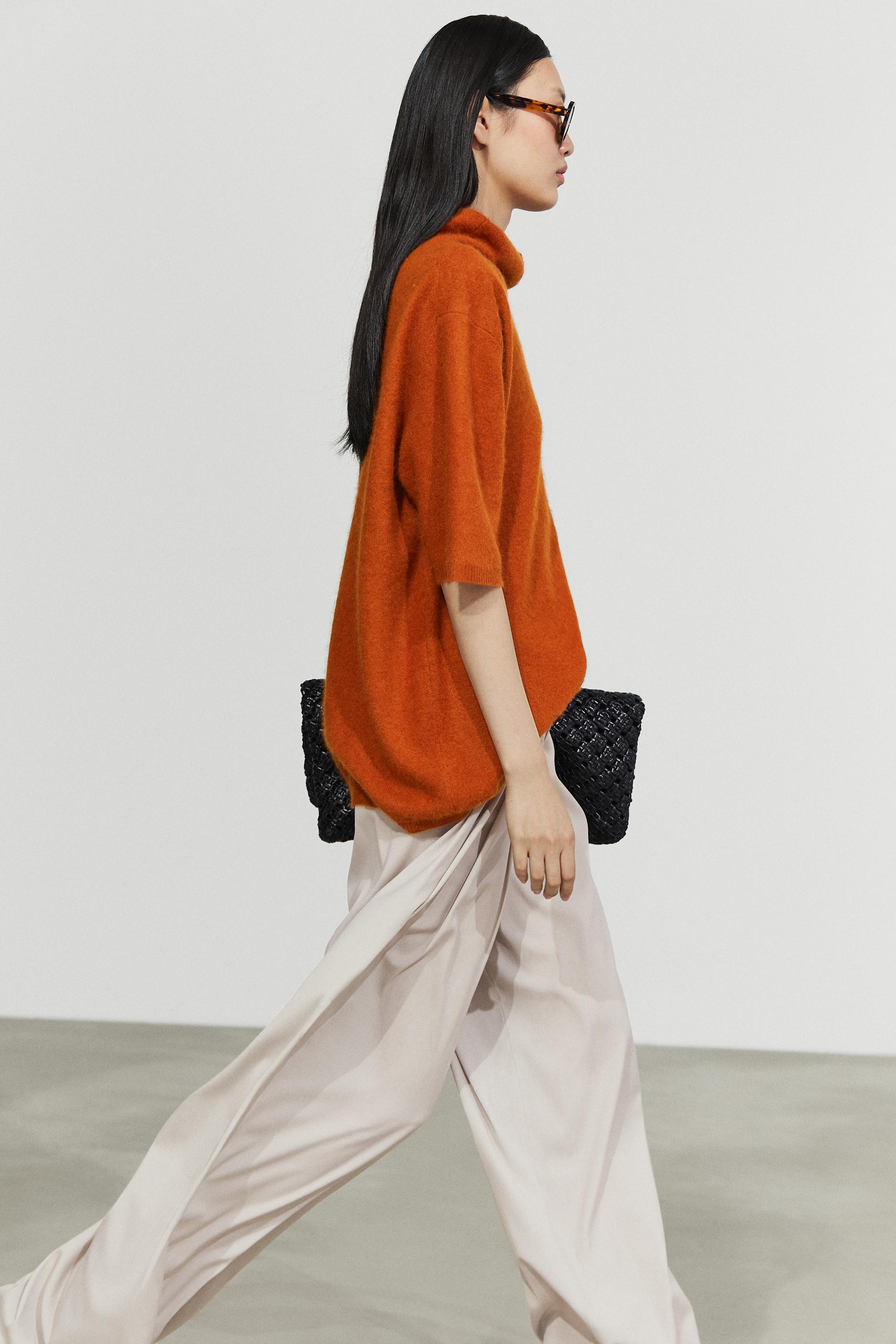 100% wool oversize short-sleeve knit sweater - BURNT ORANGE