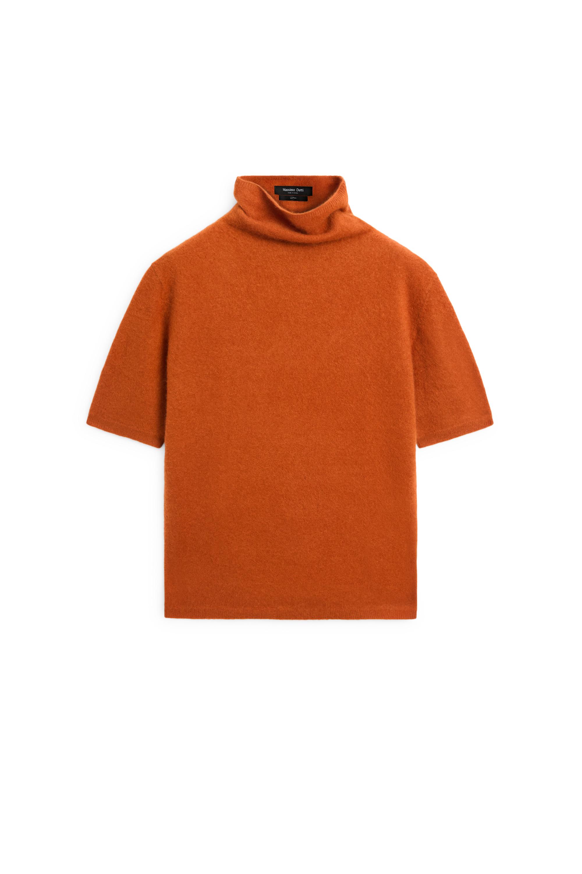 100% wool oversize short-sleeve knit sweater - BURNT ORANGE