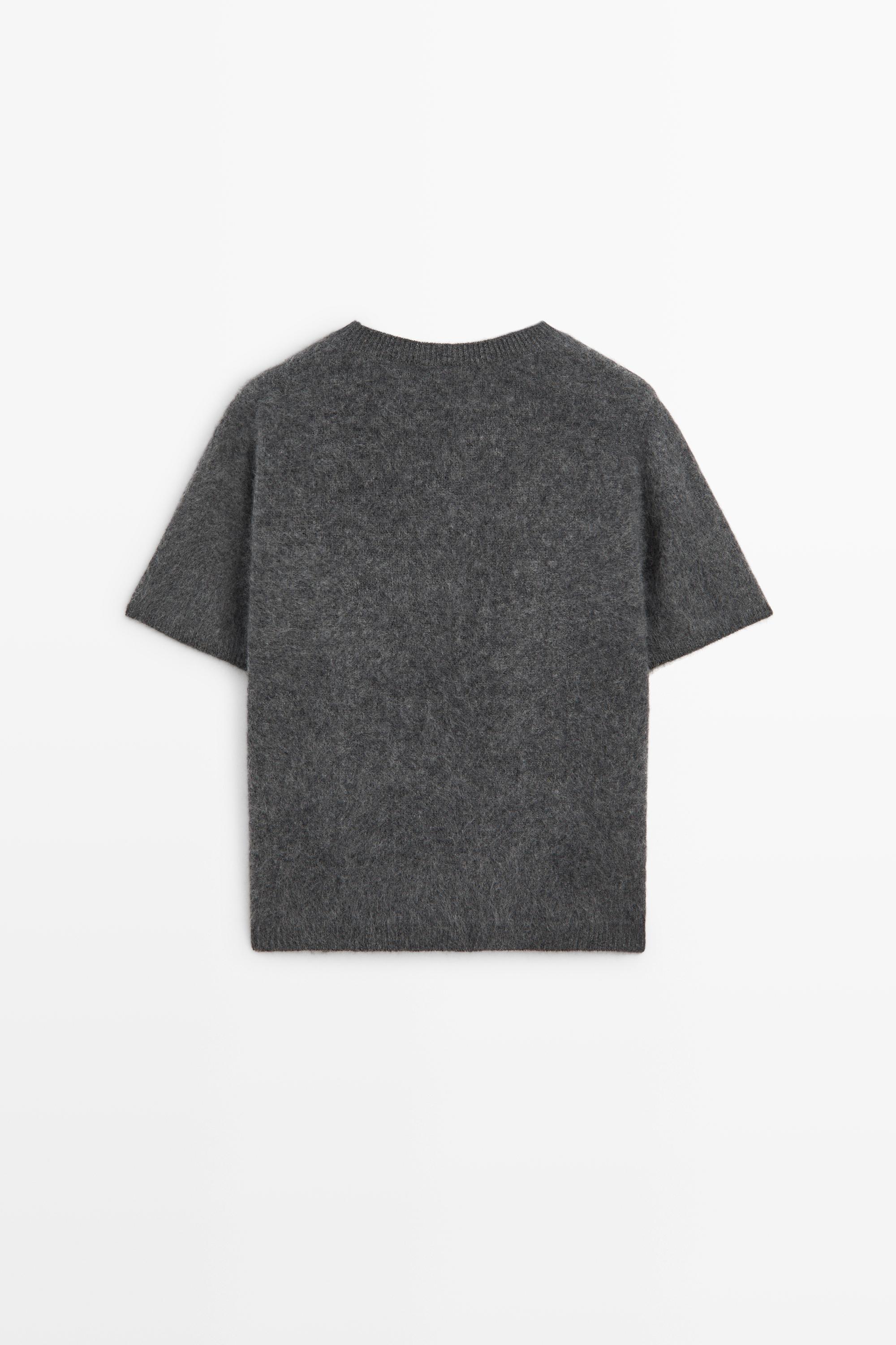 Wool cashmere argyle short sleeve knit sweater - GREY