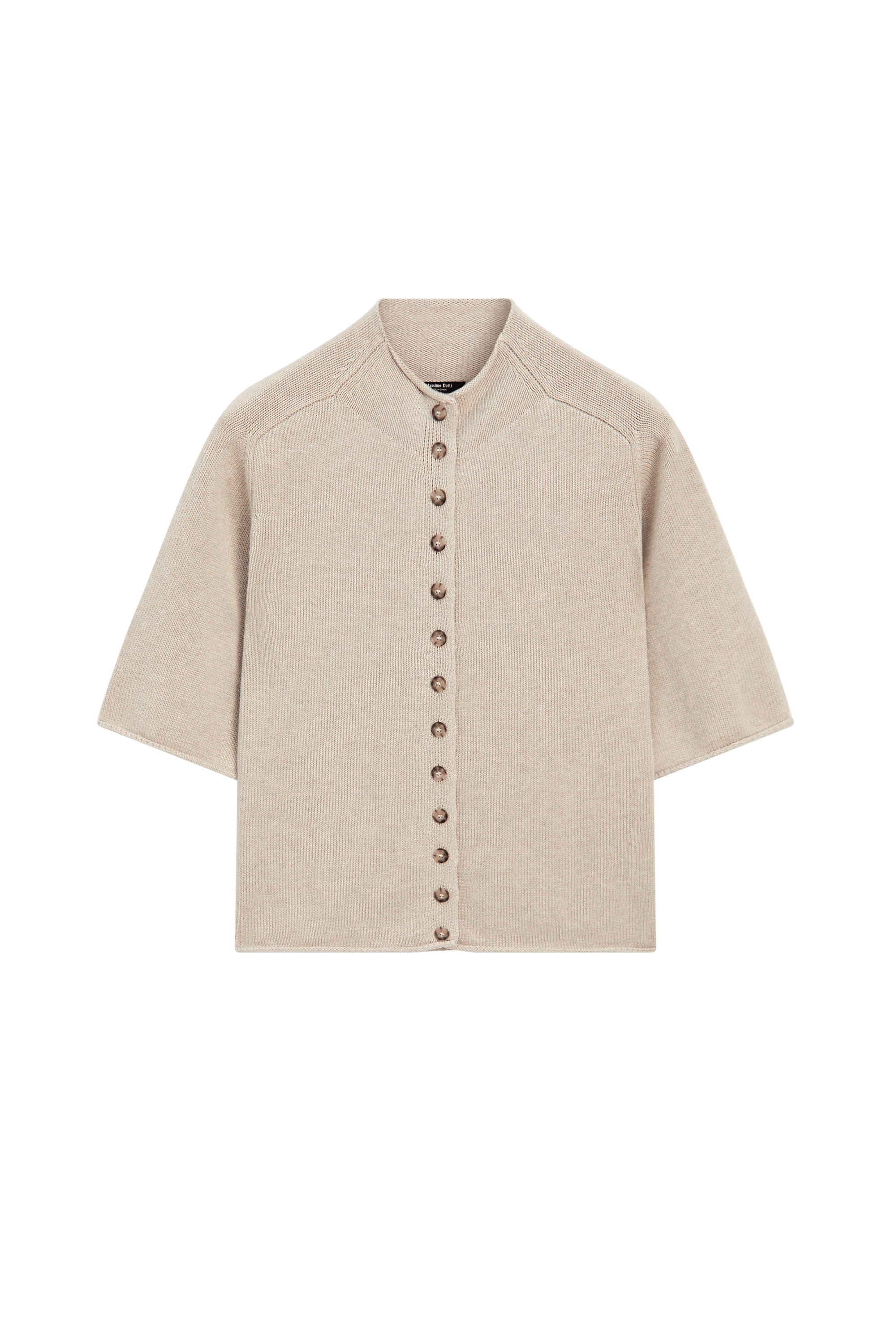 Cotton funnel neck knit cardigan - STONE