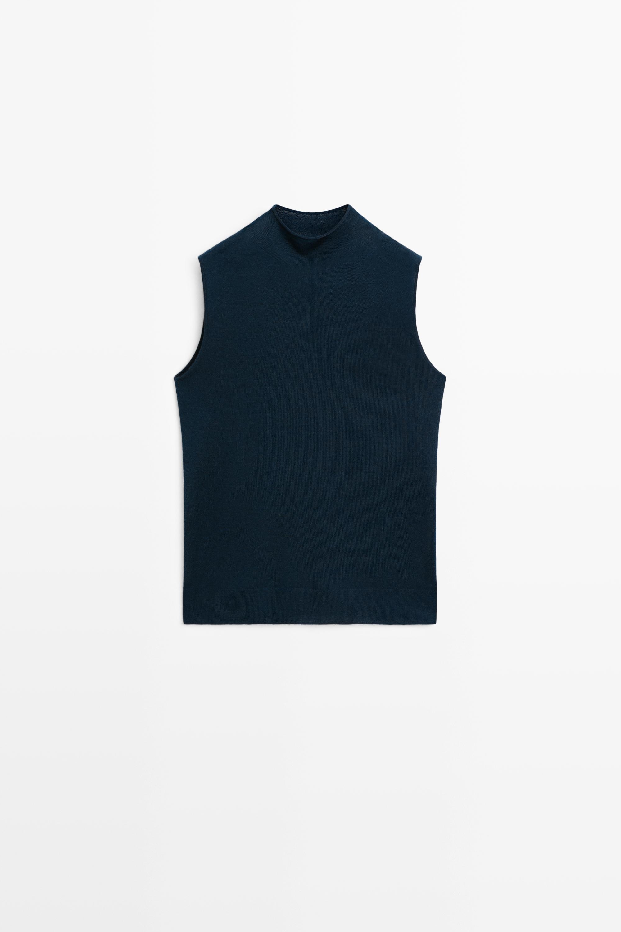 100% wool mock turtleneck knit top - BLUE