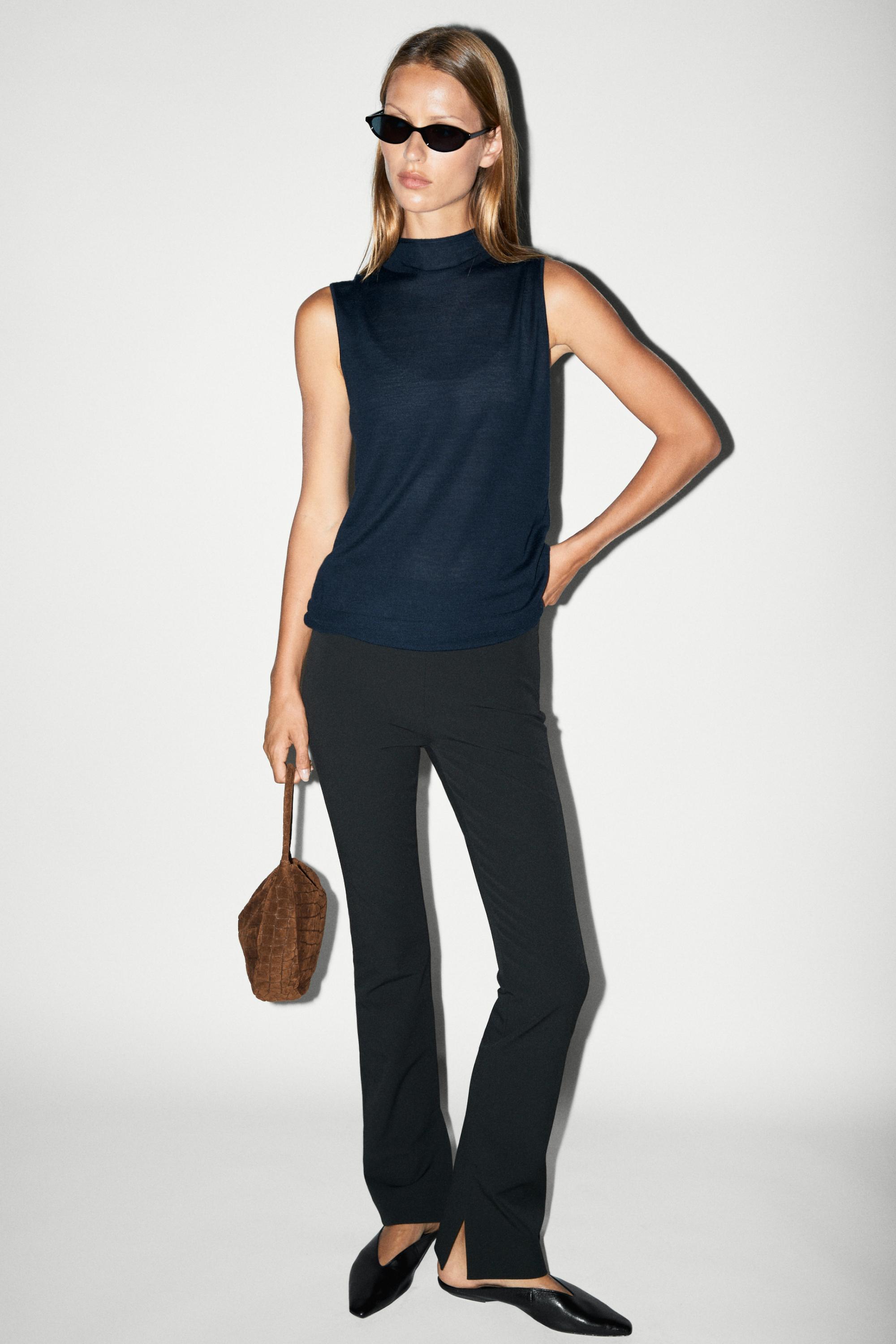 100% wool mock turtleneck knit top - BLUE