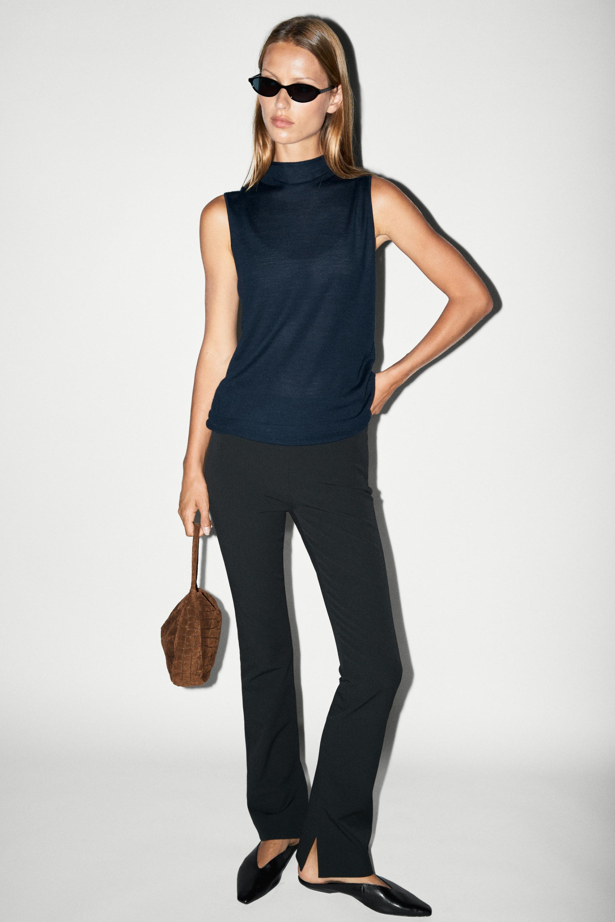 100% wool mock turtleneck knit top - BLUE