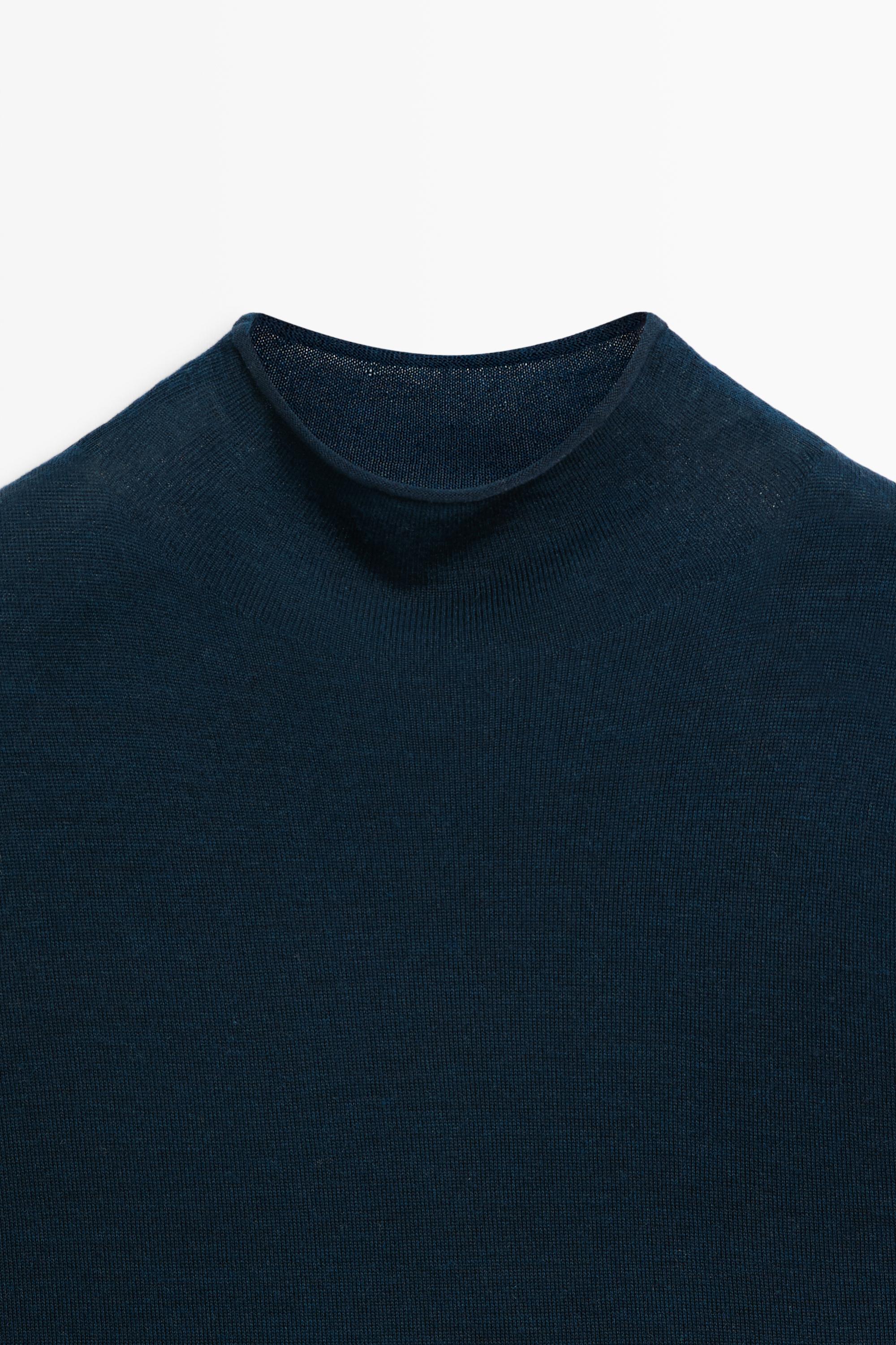 100% wool mock turtleneck knit top - BLUE