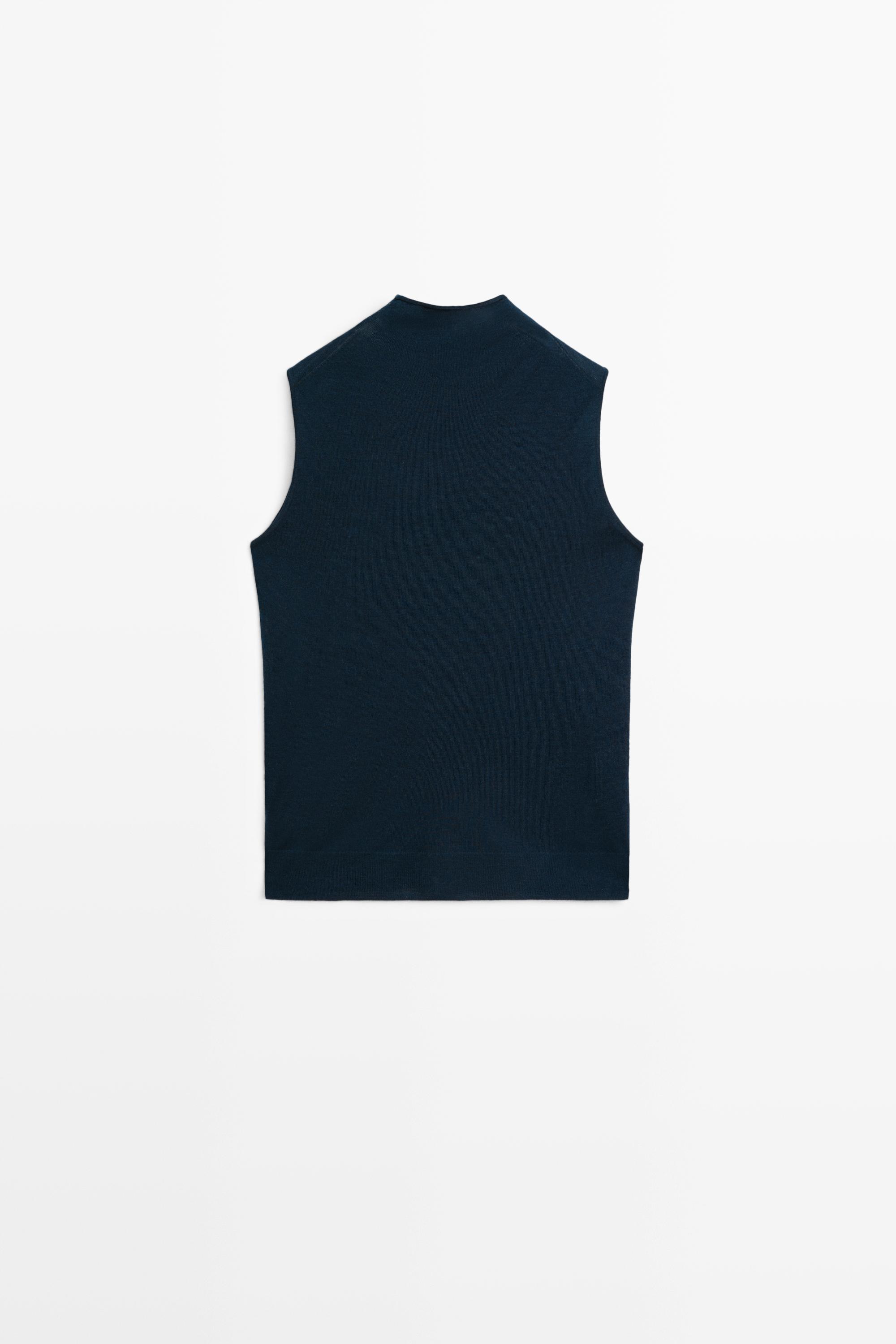 100% wool mock turtleneck knit top - BLUE