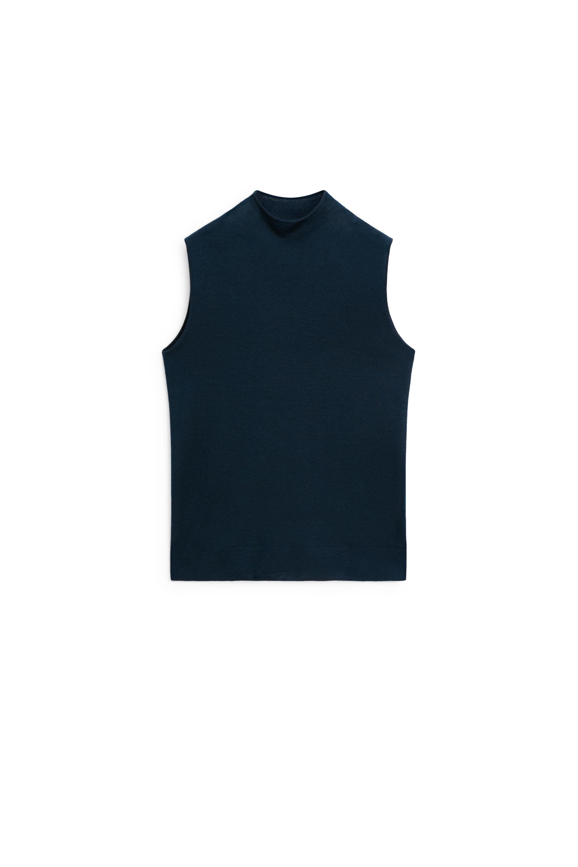 100% wool mock turtleneck knit top - BLUE