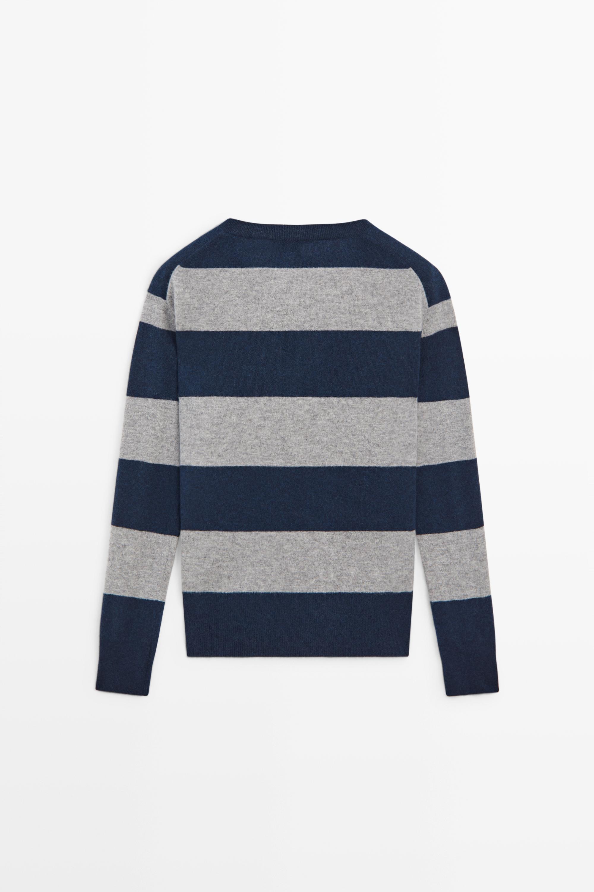 Wool and cashmere stripe V-neck knit sweater - ANTHRACITE GREY