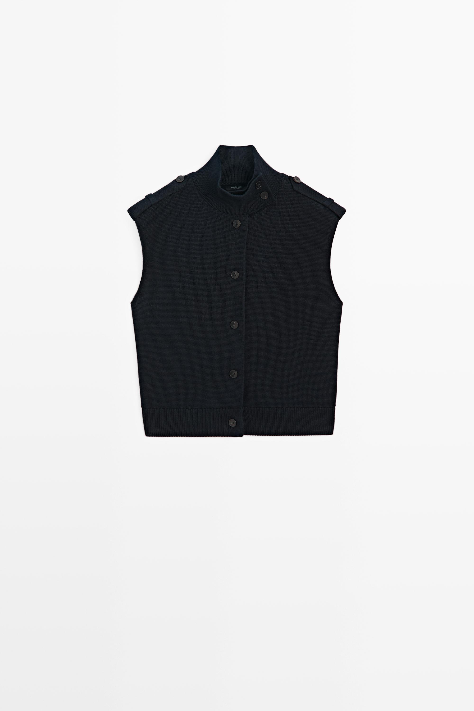 100% cotton mock neck knit vest - NAVY BLUE