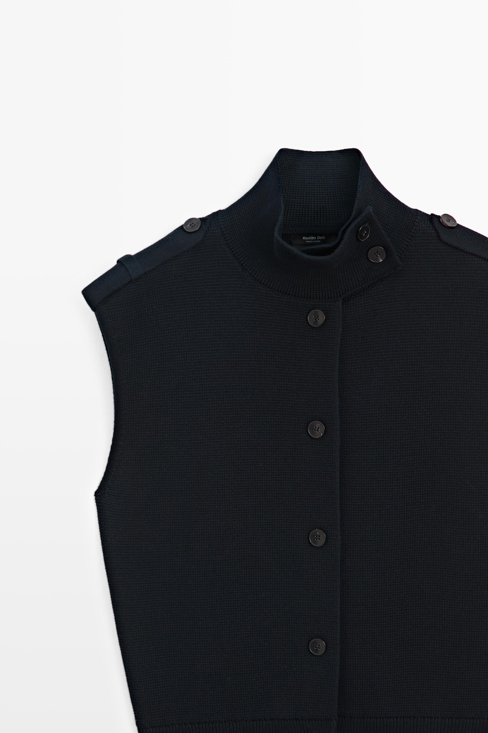 100% cotton mock neck knit vest - NAVY BLUE