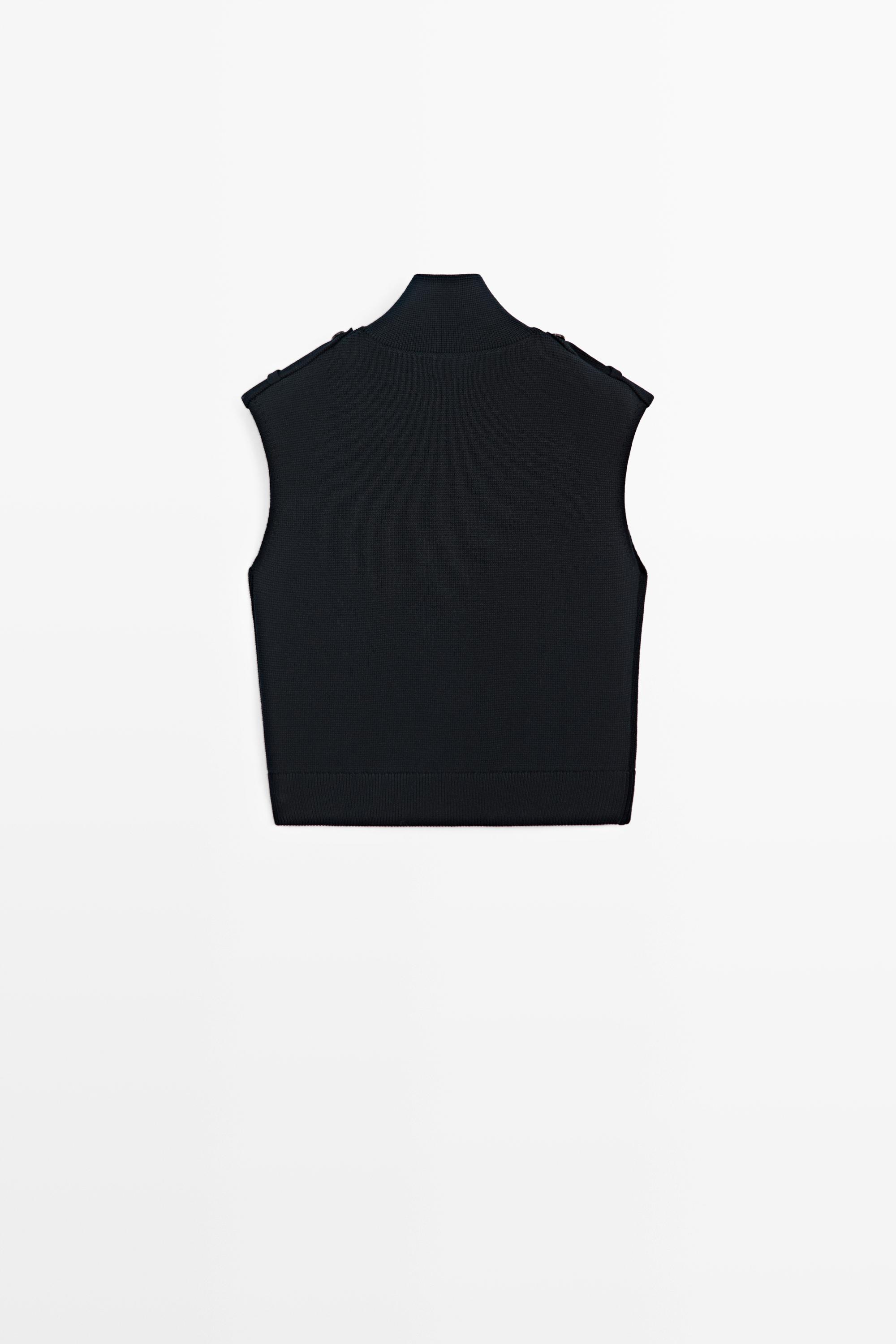 100% cotton mock neck knit vest - NAVY BLUE