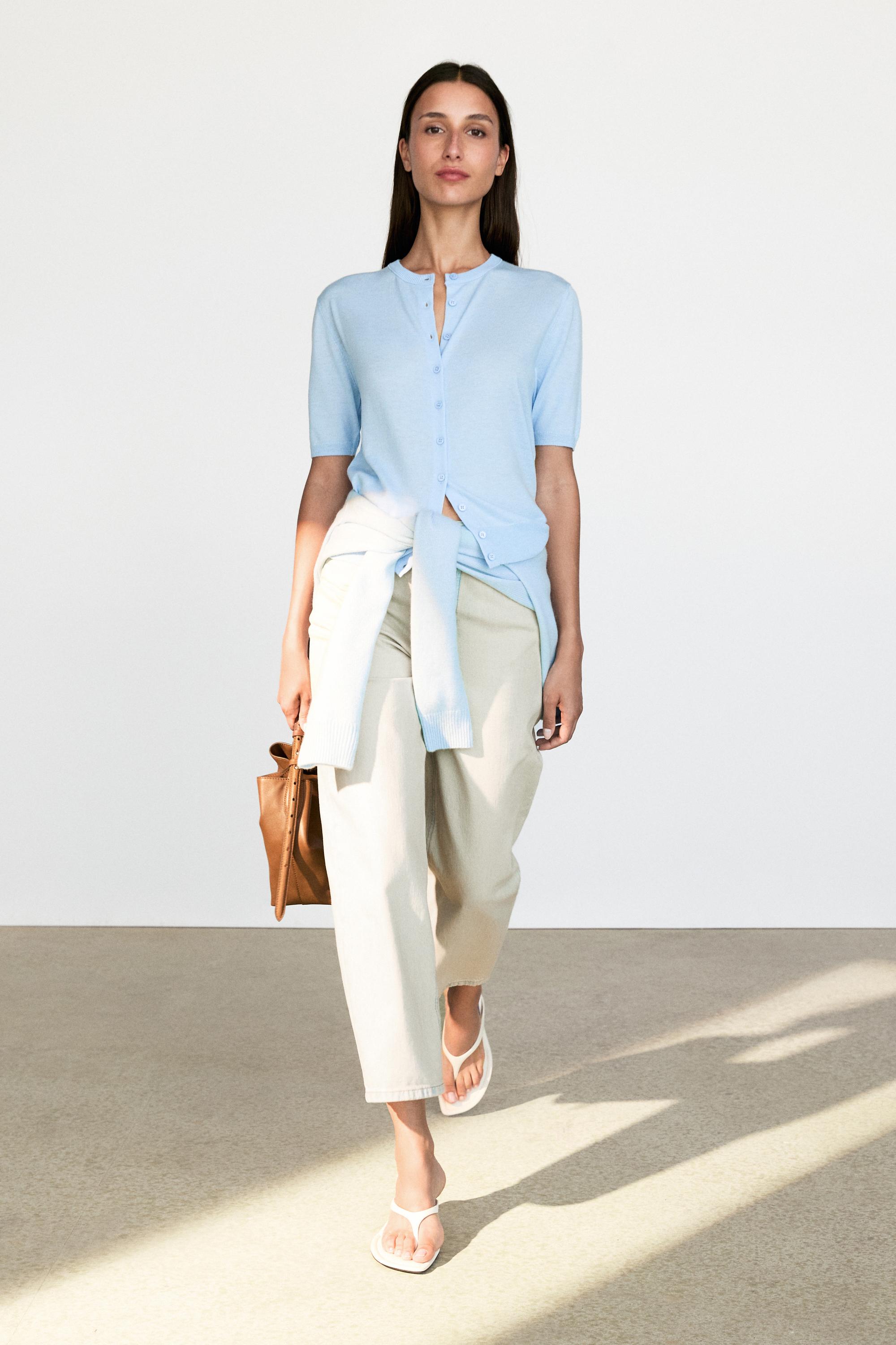 Short sleeve cardigan - SKY BLUE