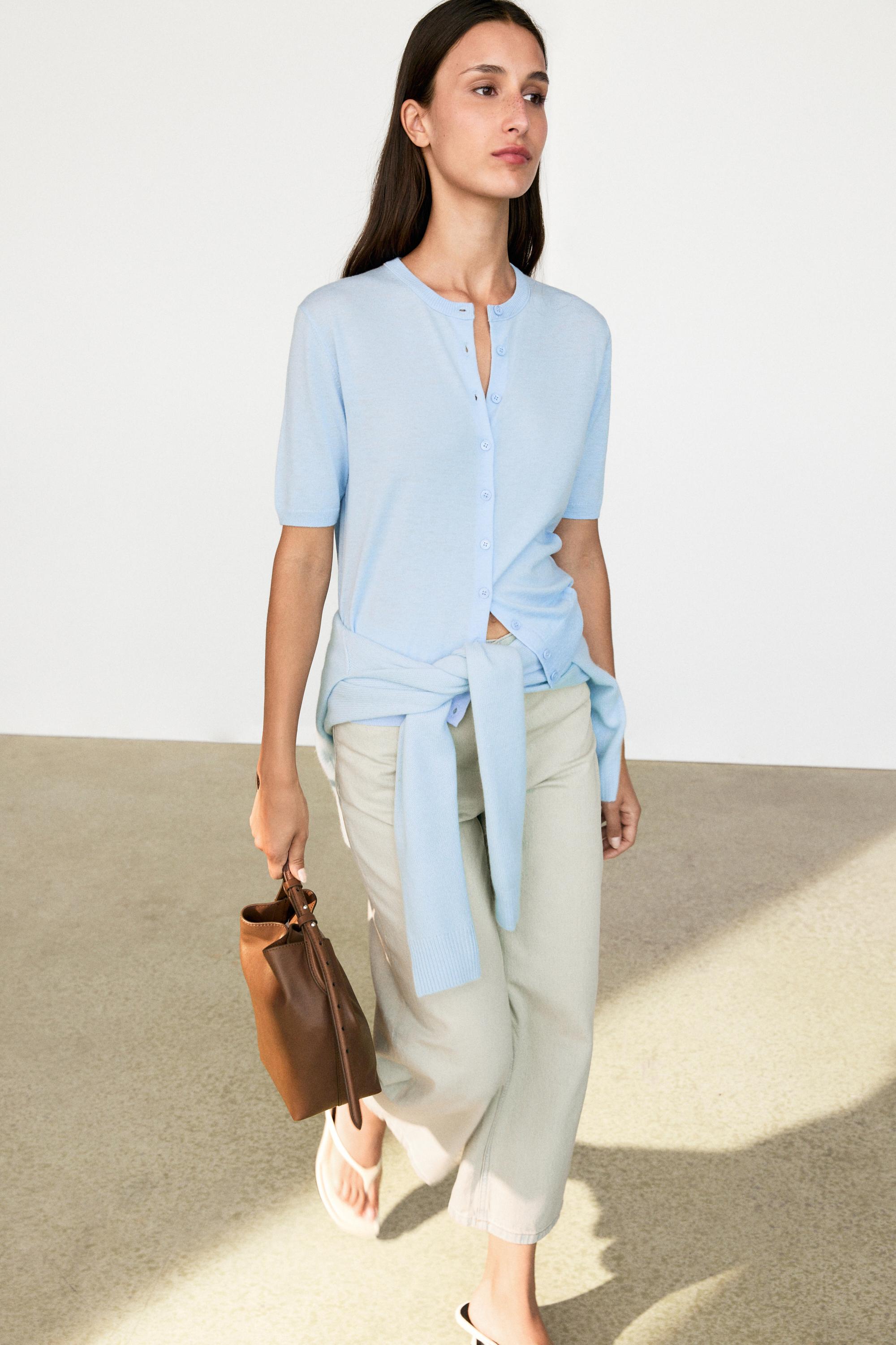 Short sleeve cardigan - SKY BLUE