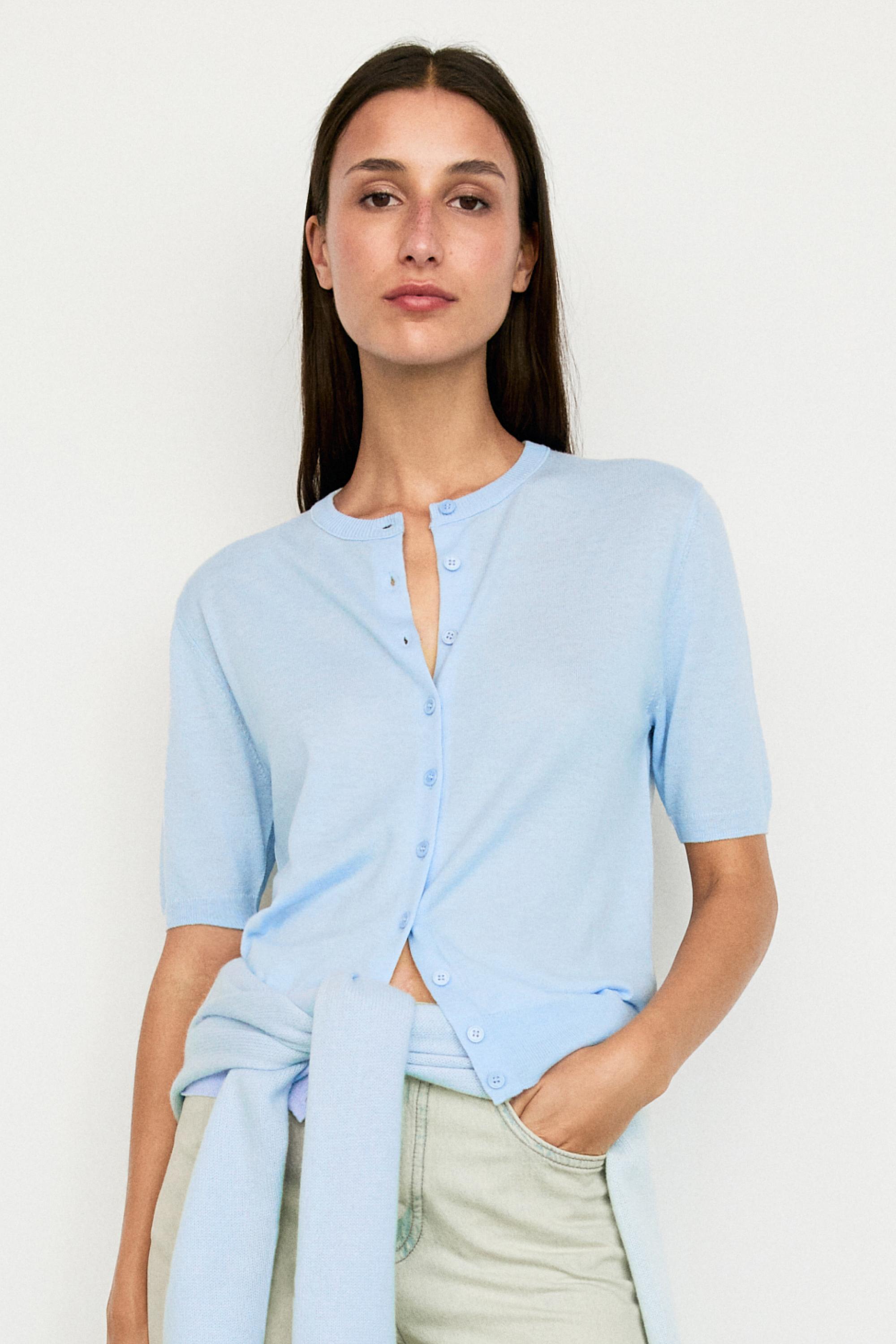 Short sleeve cardigan - SKY BLUE
