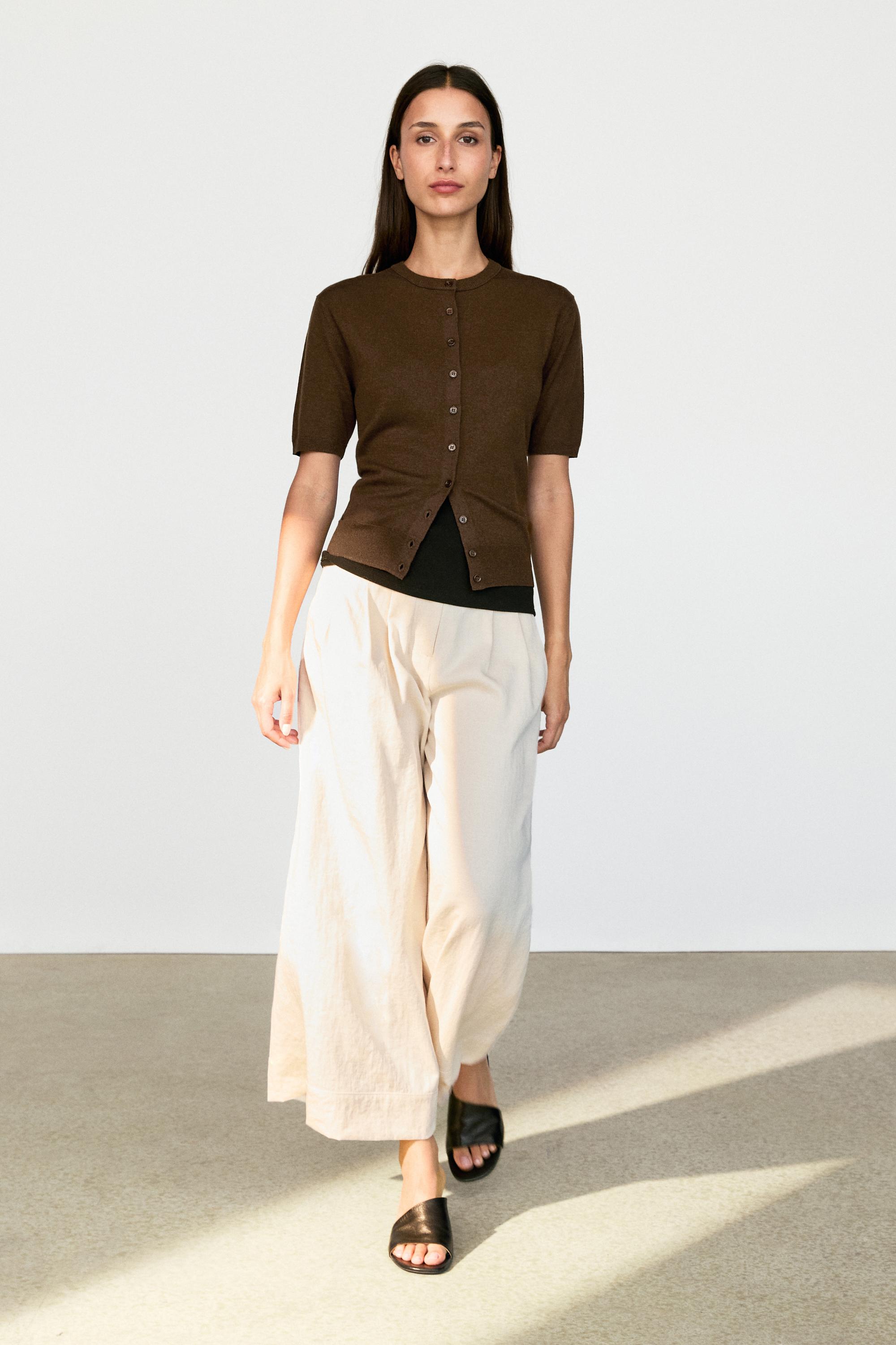 Short sleeve cardigan - BROWN