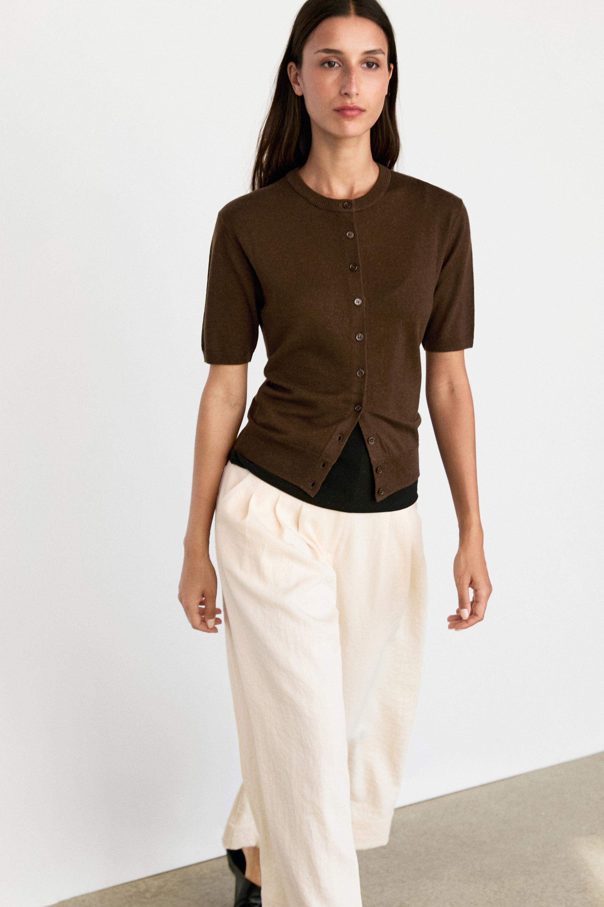 Short sleeve cardigan - BROWN