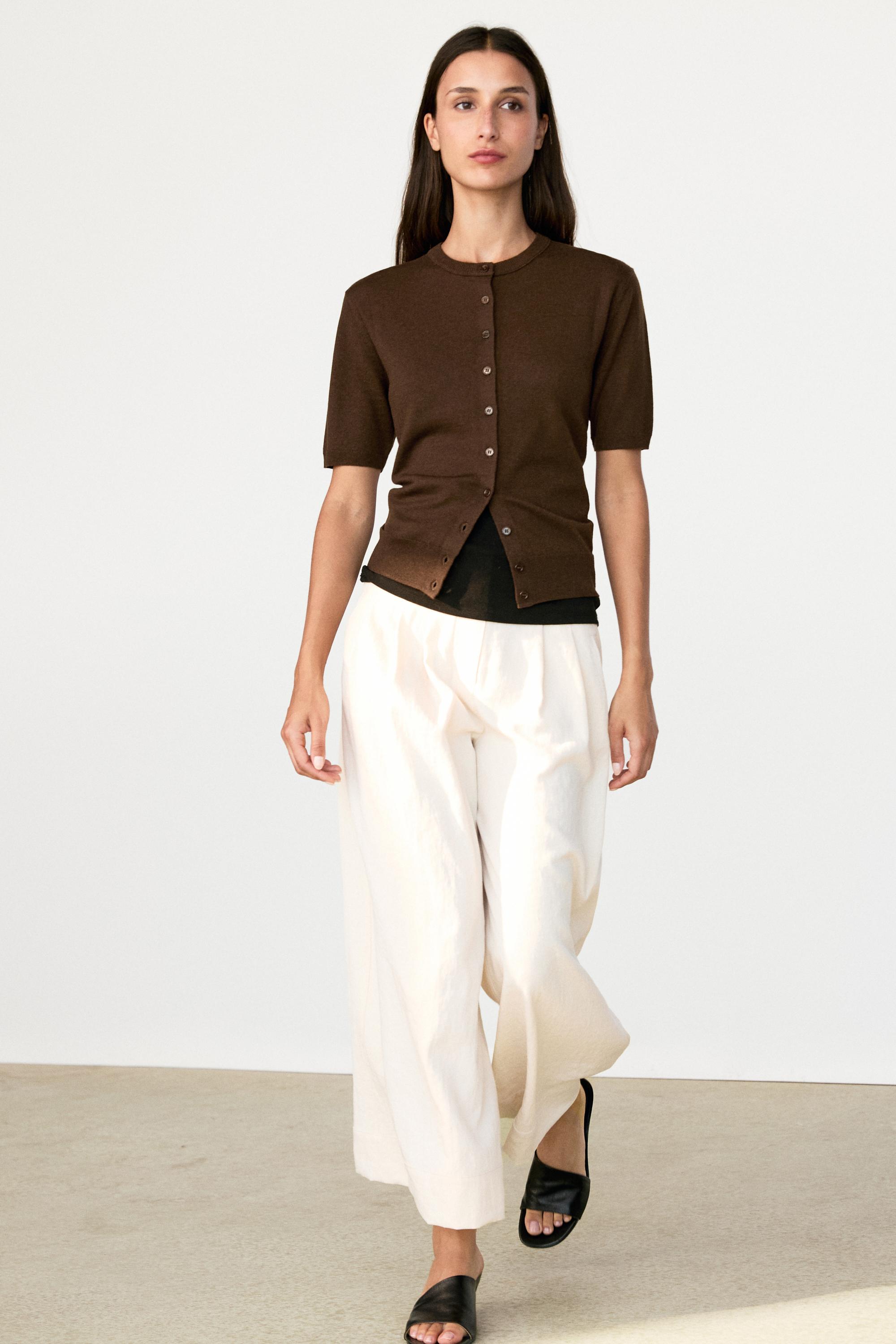 Short sleeve cardigan - BROWN