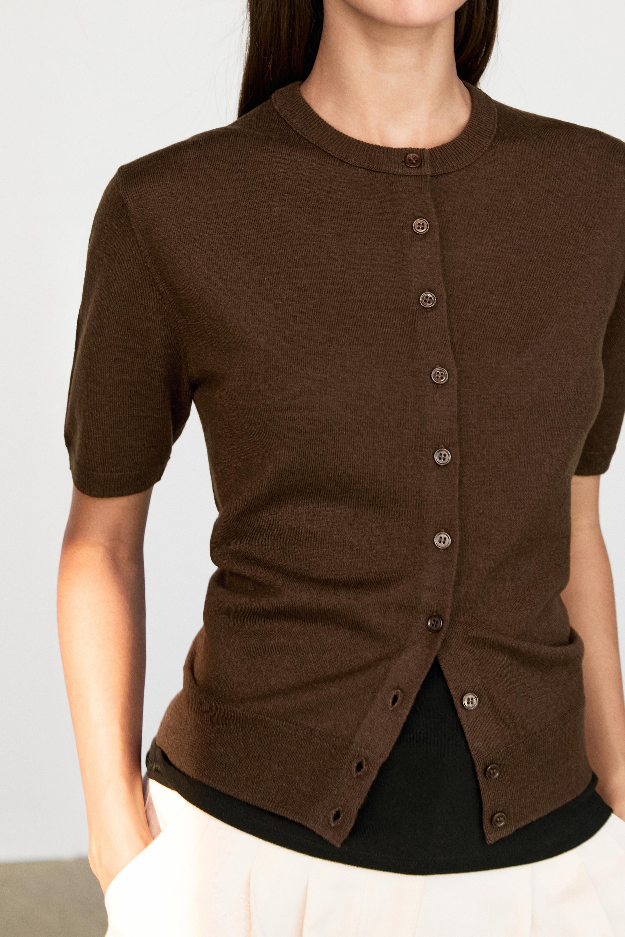 Short sleeve cardigan - BROWN