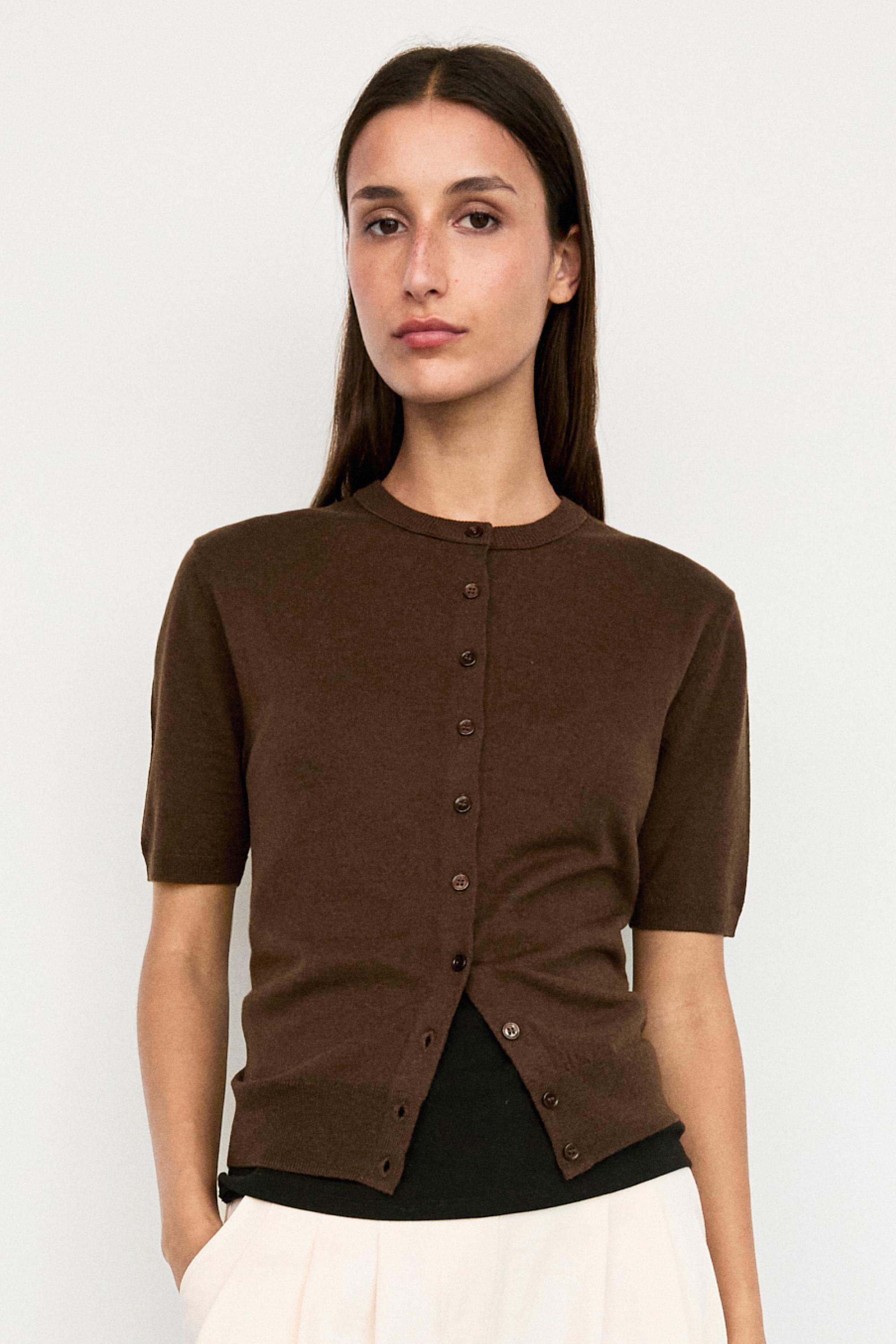 Short sleeve cardigan - BROWN