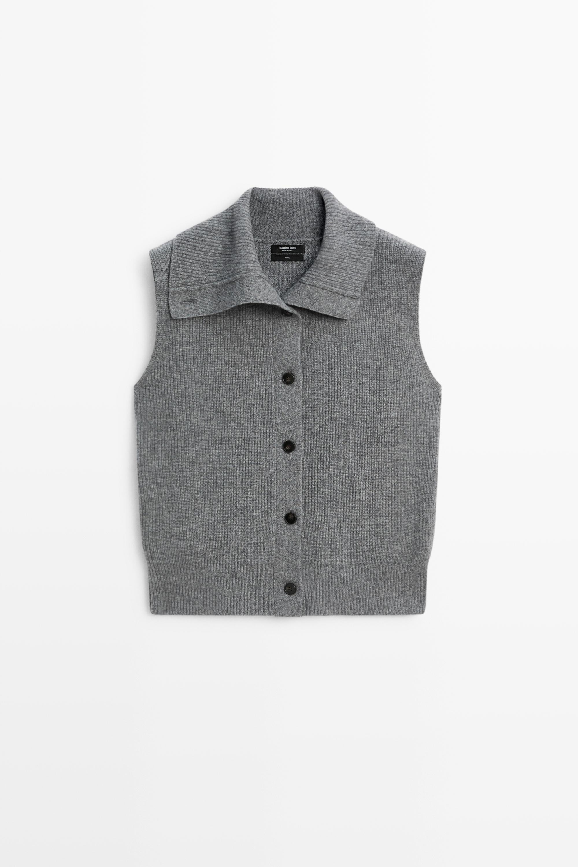 100% wool funnel neck knit vest - DARK GREY